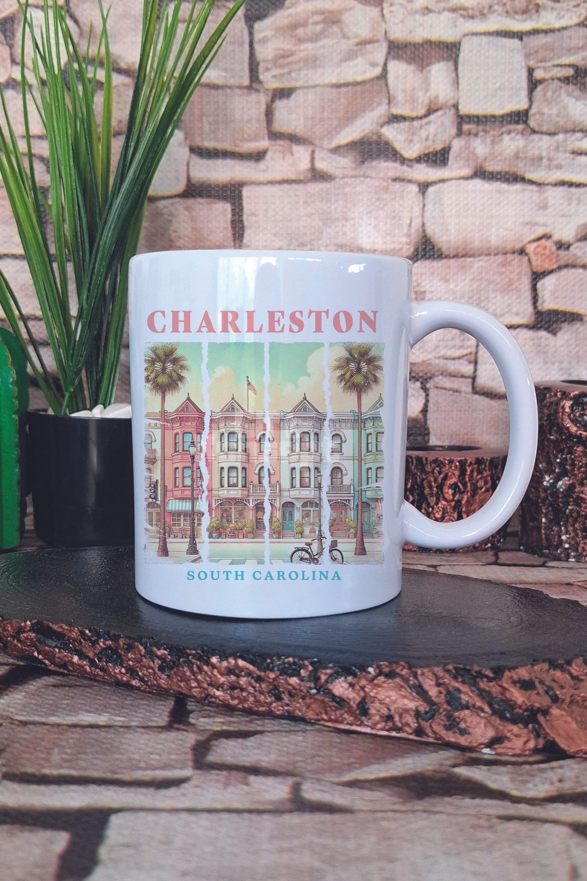 giftkonsept Charleston Summer Trip Baskılı Yaz Tatili Şehir Turu Hediyelik Baskılı Çay Kahve Sunum Kupa Bardak