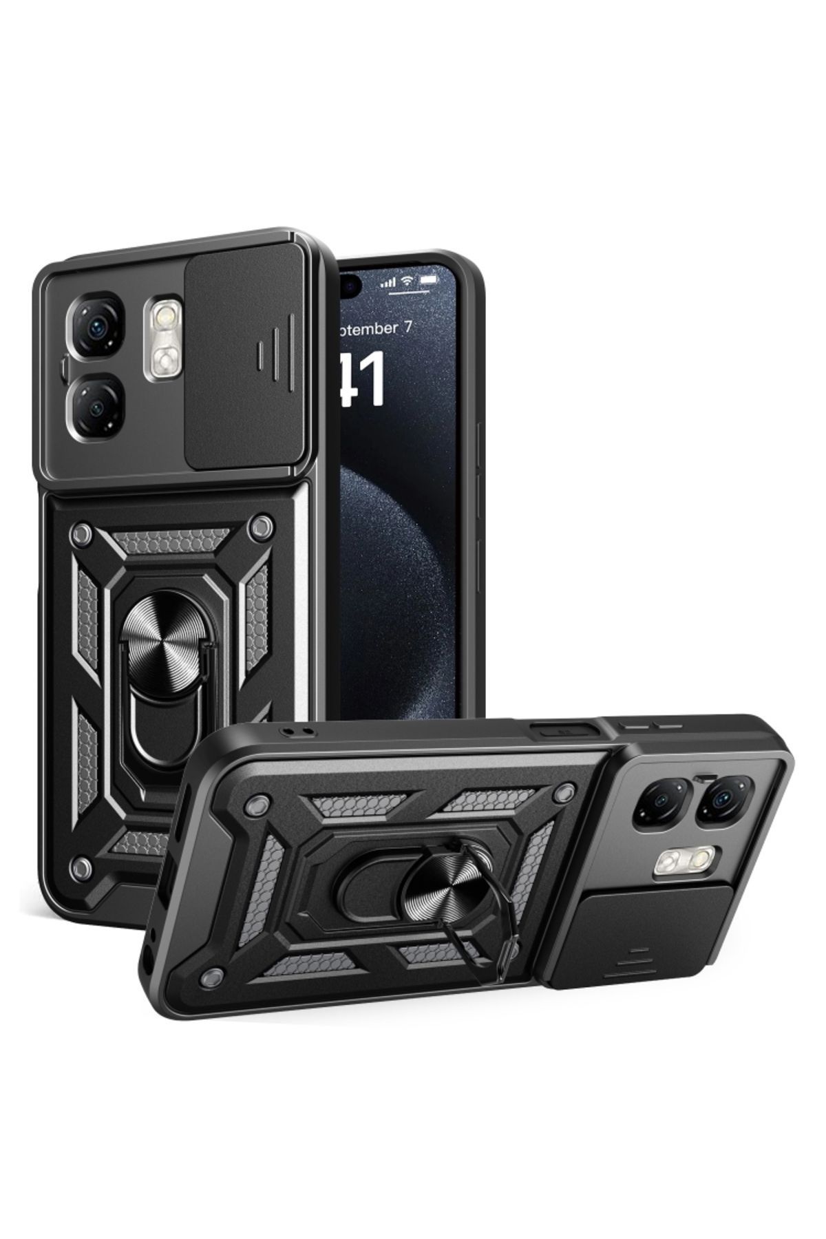 NANOSPACE İnfinix Hot 50İ İle Uyumlu Kılıf Pars Yüzüklü Standlı Kamera Korumalı Kılıf