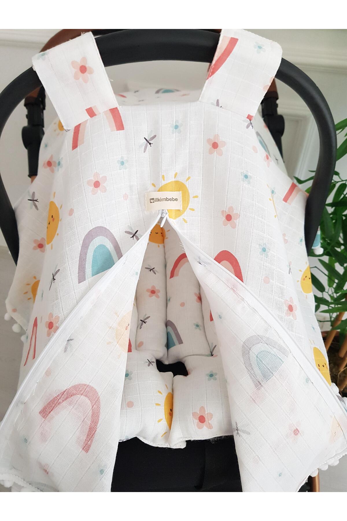 ib ilkimbebe Güneş ve Gökkuşağı Müslin Fermuarlı Puset Örtüsü ve Minderi fotoğrafı 2 (önizleme)