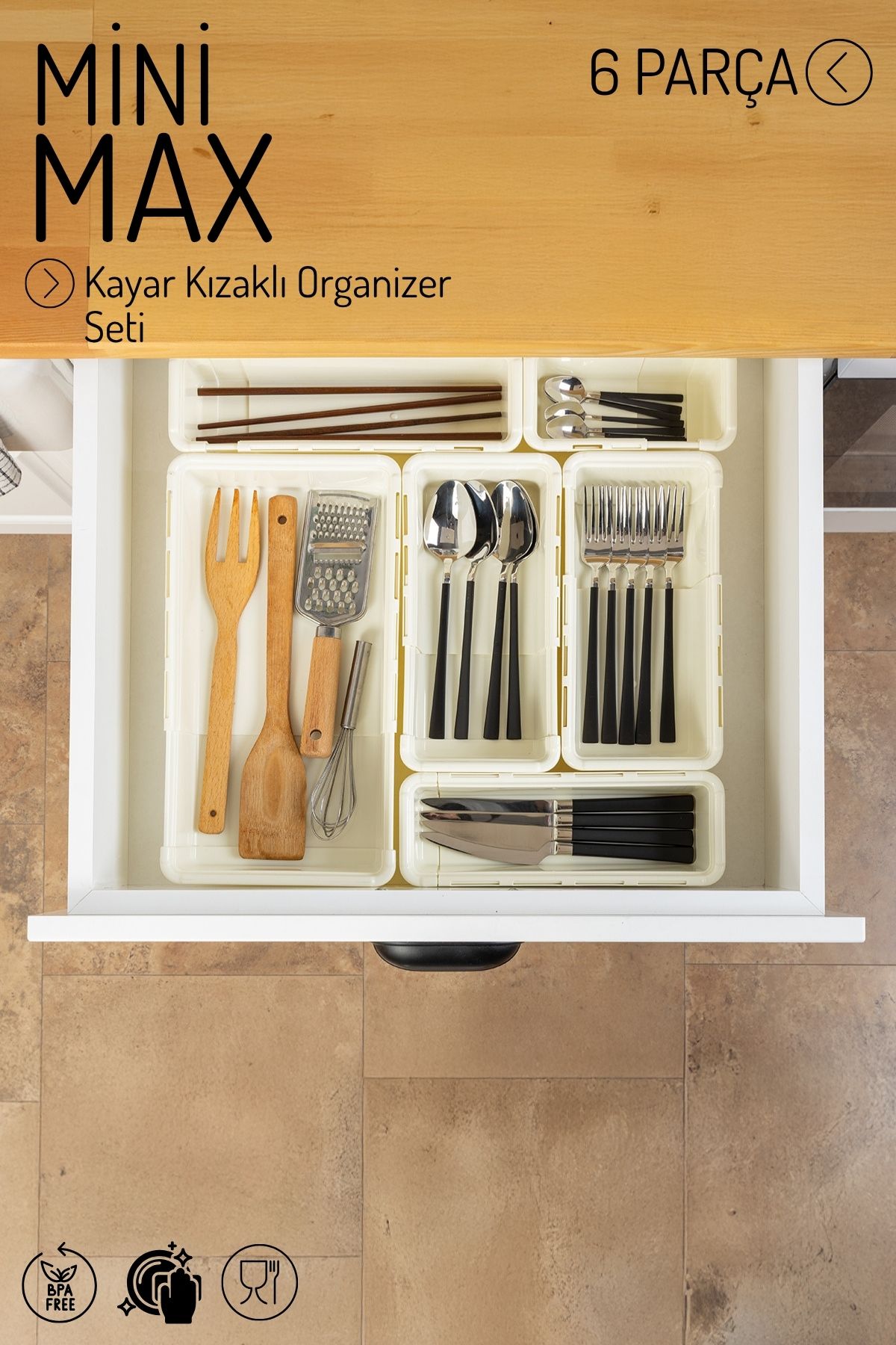 Nandy Home 6 Parça MiniMax Ayarlanabilir Kayar Kızaklı Çekmece Organizeri