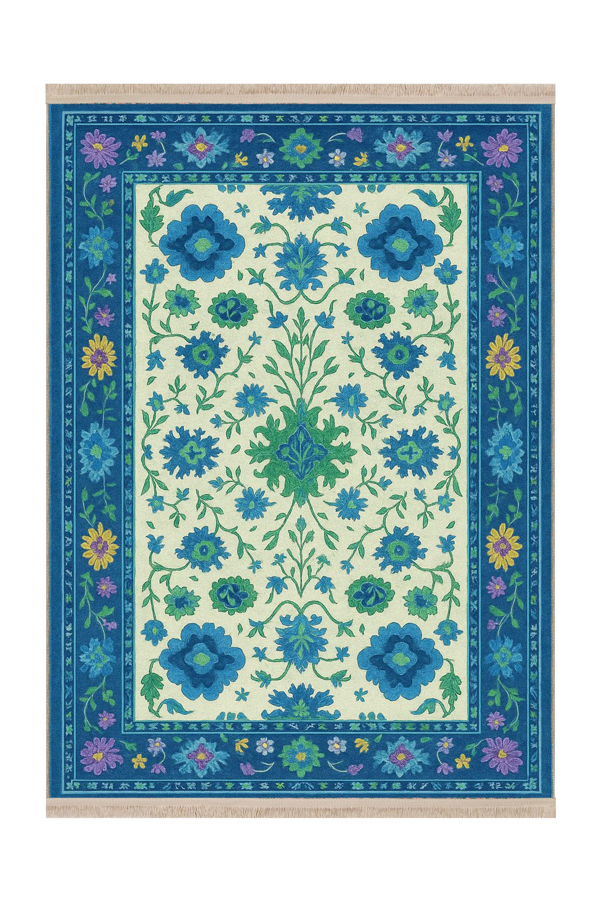 Rugs Modern Halı MOSSO Mavi ve Yeşil Temalı Floral Çiçek Motifleri Desenli Dokuma Taban Modern Dekoratif Halı mosso35