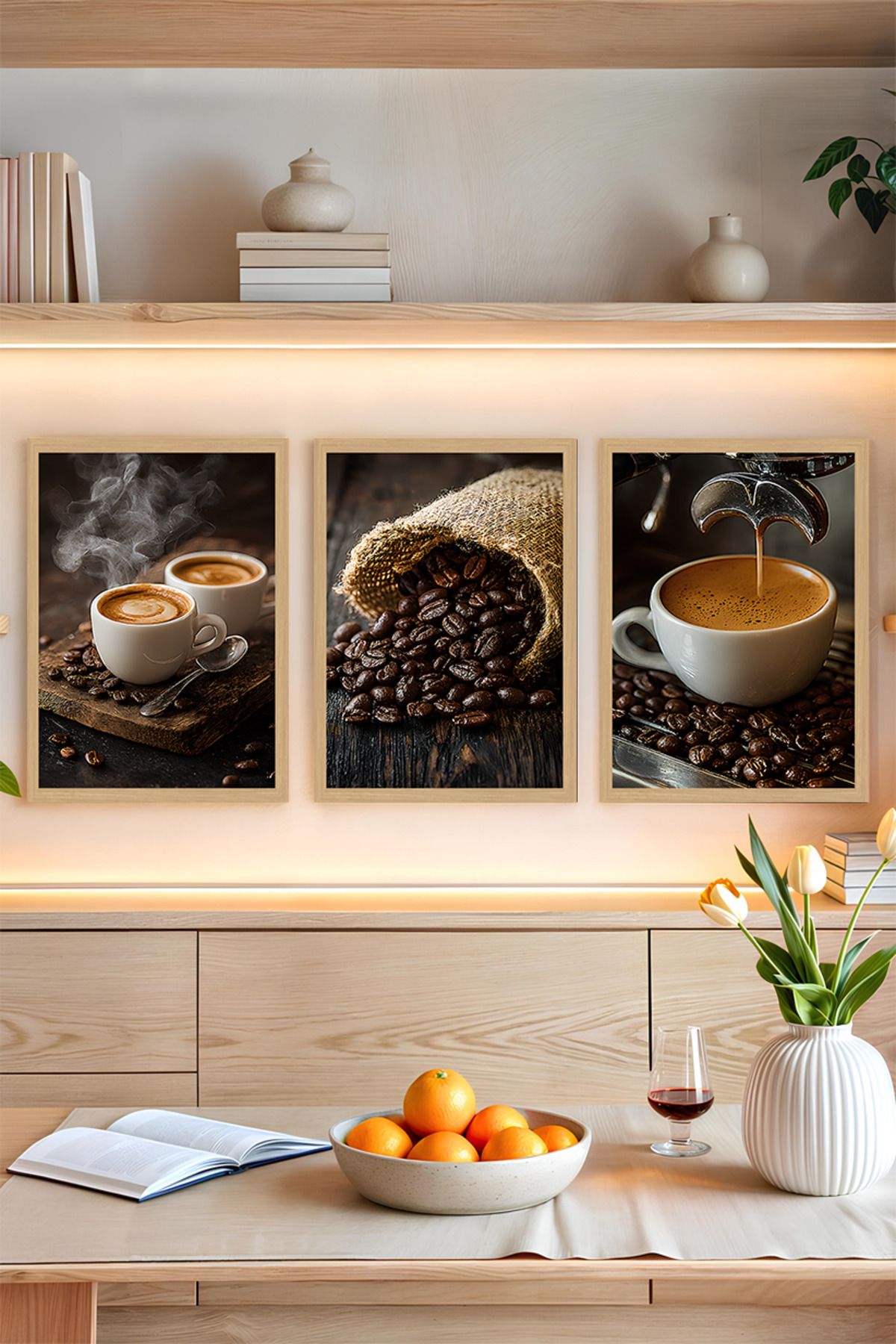 kutuTR 🖼️ Kahve Tutkunlarına Özel 3'lü Çerçeve Görünümlü Tablo Seti CRVS1005