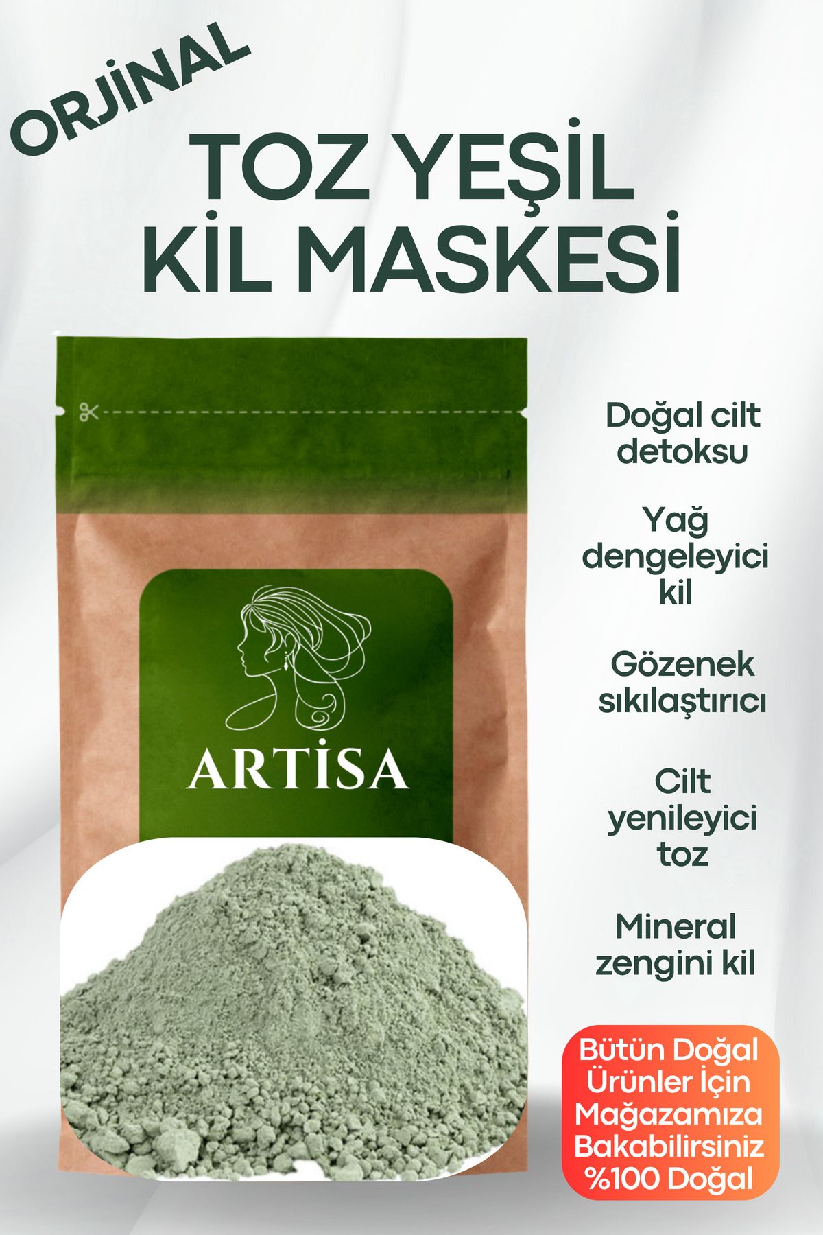 Artisa Doğal Toz Yeşil Kil Maske 1 KG – 100% Saf & Katkısız – Yeni Mahsul