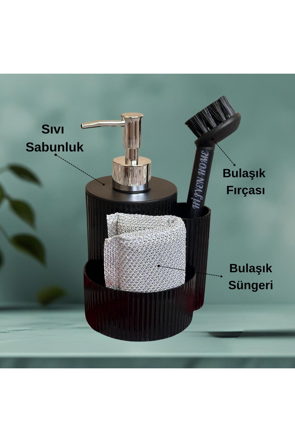 HİJYEN HOME 3'lü Ekonomik Paket Sıvı sabunluk-Bulaşık Fırçası- Bulaşık Süngeri Set