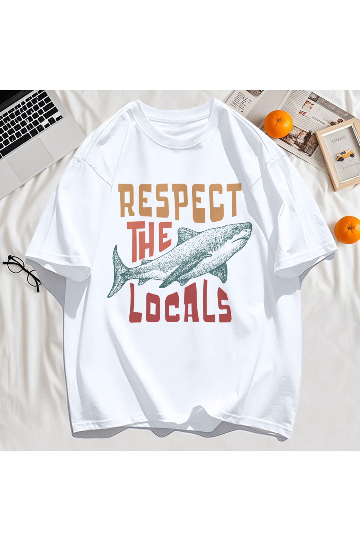 StartMore Y2k Vintage Tişört Tee Vintage Locals Köpekbalıkları Saygı Baskı