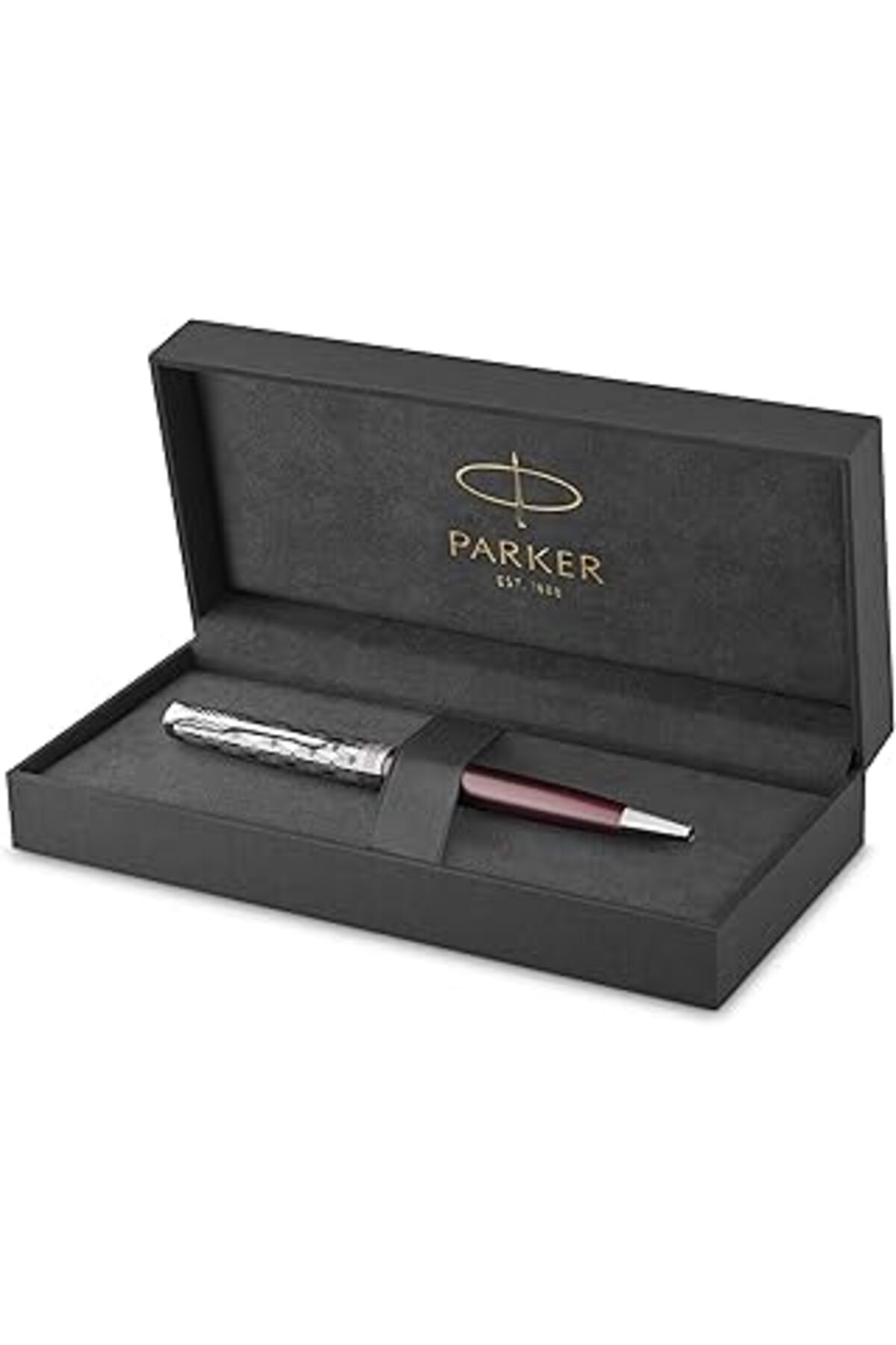 TBSProjects Parker Sonnet Tükenmez Kalem Hediye Kutusu, Premium Metal, Siyah Mürekkepli Orta Uç, Kırmızı Saten