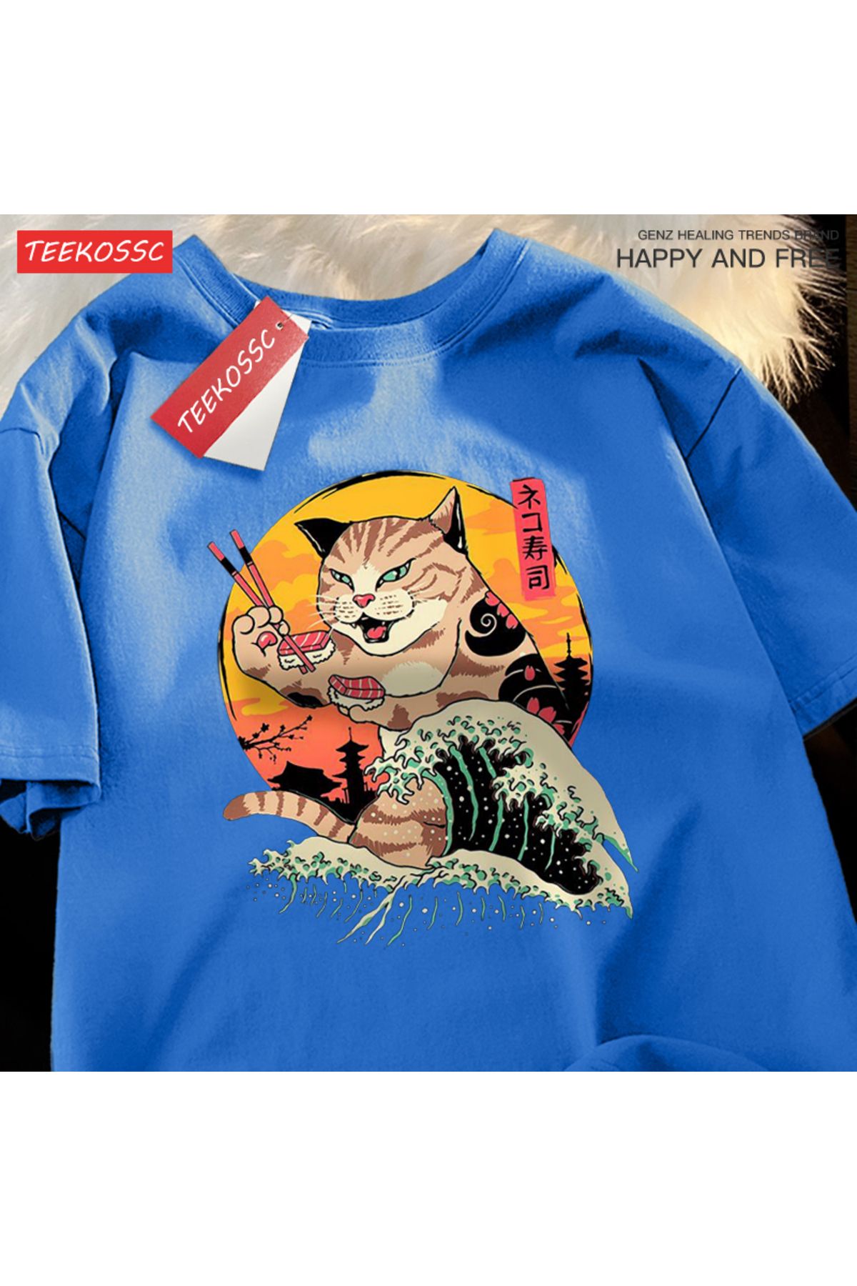 StartMore Y2k Vintage Tişört Tee Japon Harajuku dalga suşi kedi