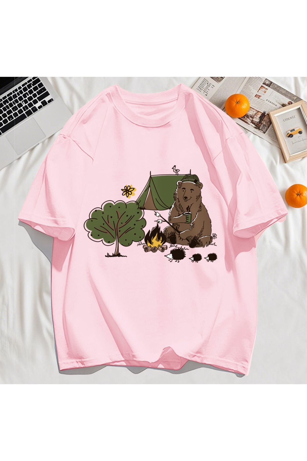 StartMore Y2k Vintage Tişört Tee Kamp Karikatür Ayı Baskı