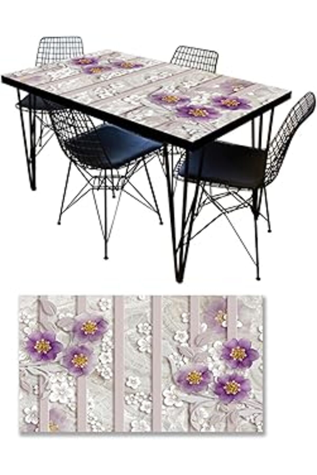 NETWORK ART Stickerart Masa Kaplama Folyosu Mobilya Masa Kaplama Folyoları Mor Çiçek Arkaplan