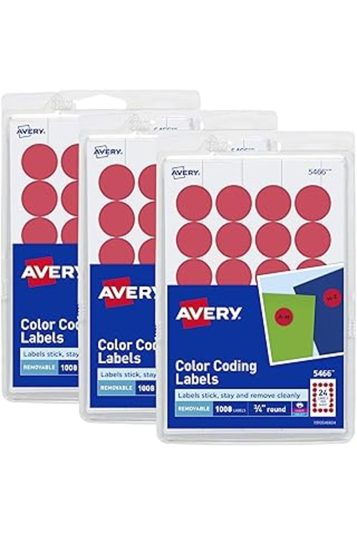 Mu Art Ahşap Avery Yuvarlak Renk Kodlama Etiketleri, Çıkarılabilir Yapışkan, Kırmızı, 1,9 Cm, 3 Paket, Toplam 30