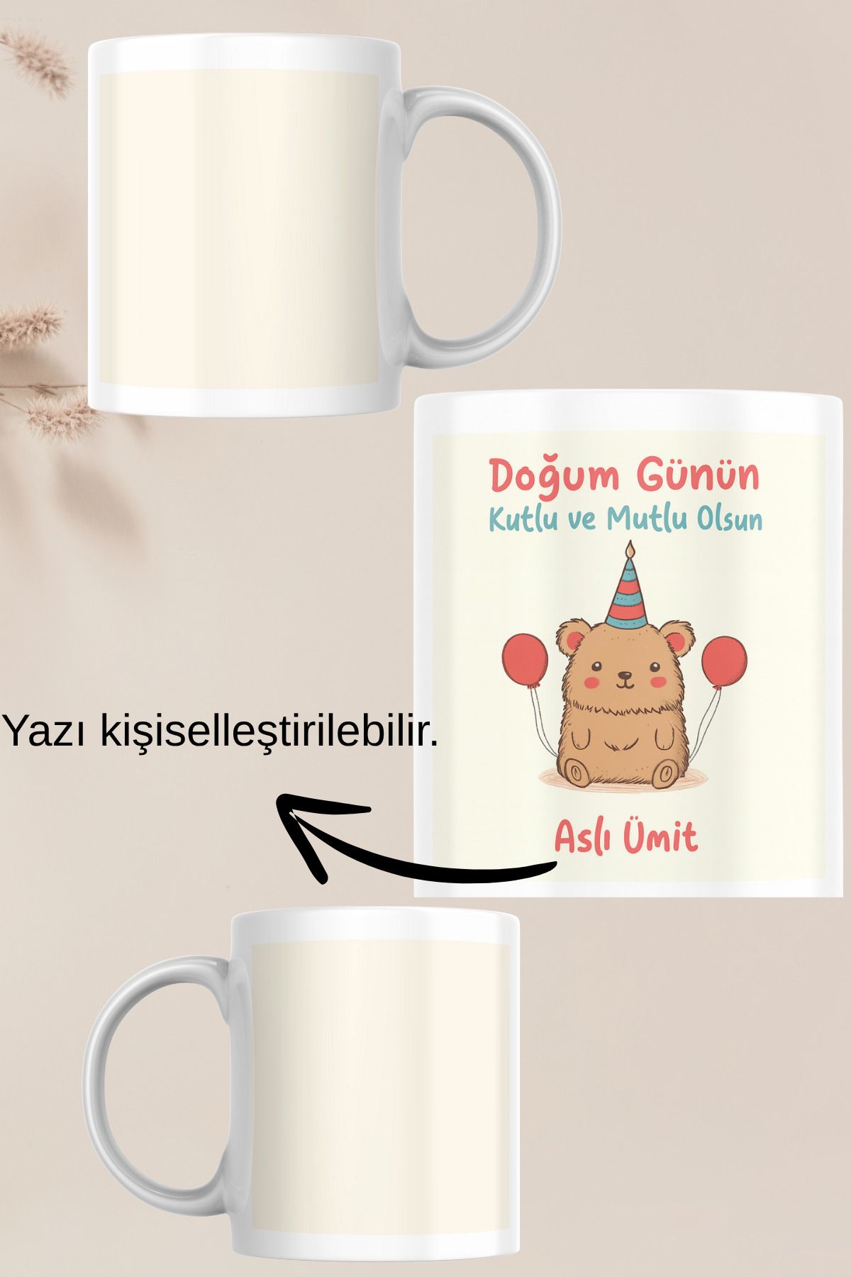 zerhome Doğum Günü 7 Temalı Beyaz Porselen Kupa Bardak