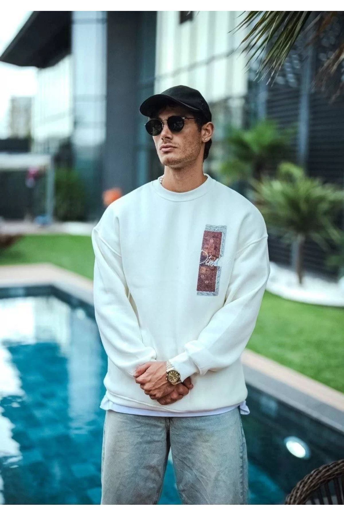 Silerra Uzun Kol Bisiklet Yaka Ön ve Arka Baskılı SweatShirt - Beyaz