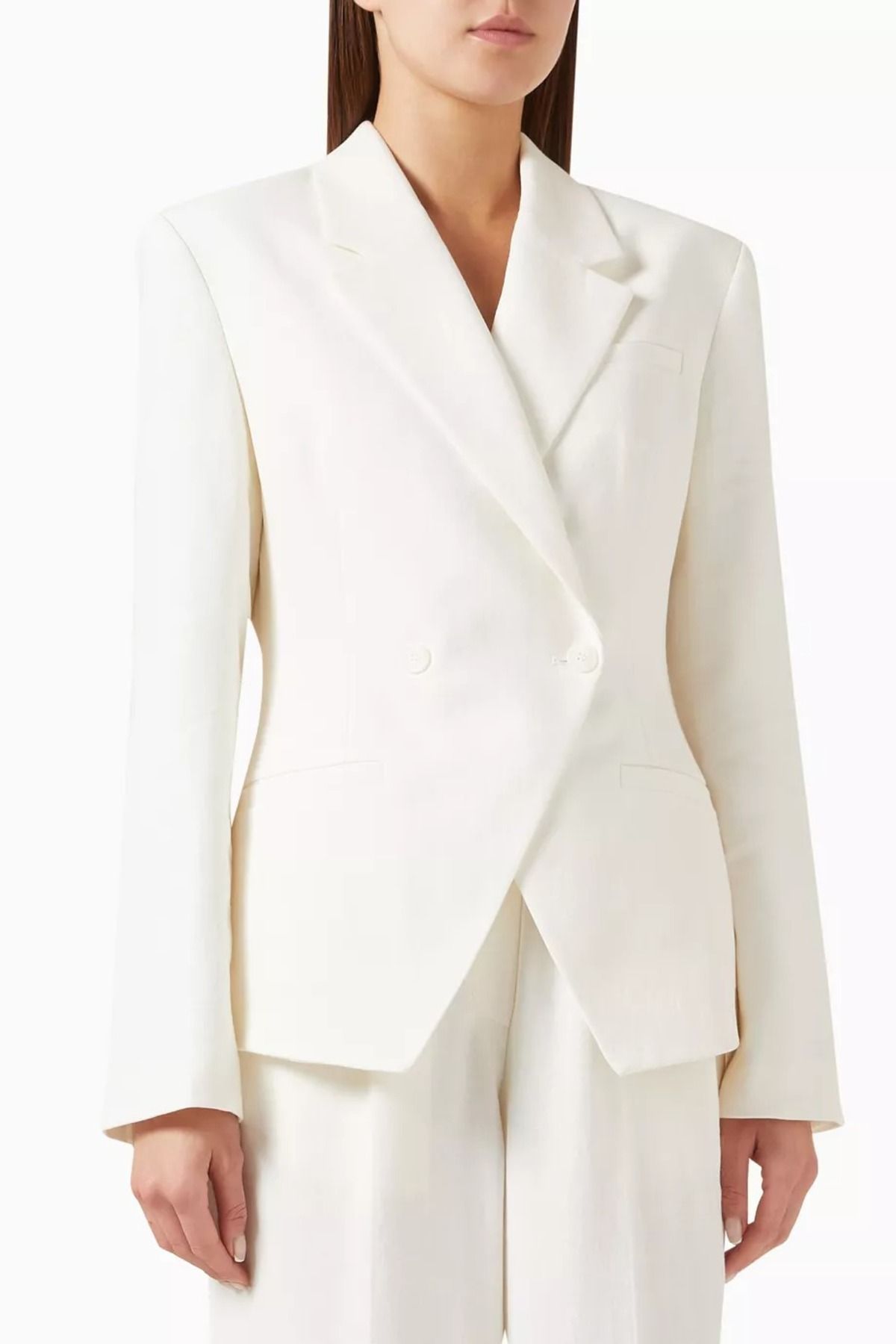 12storeez Off White Linen Blazer,Yazlık Kırışmayan ve Belden Oturan Şık Ceket
