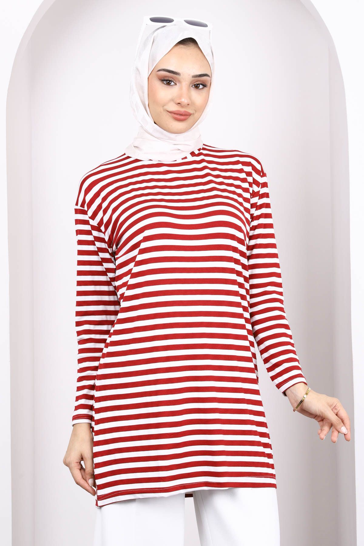 İmajButik Bordo Çizgili Uzun Kol Tunik