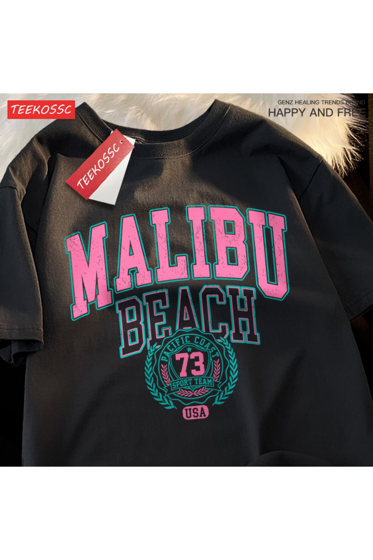 StartMore Y2k Vintage Tişört Tee Malibu Plaj Basit Mektup Baskı