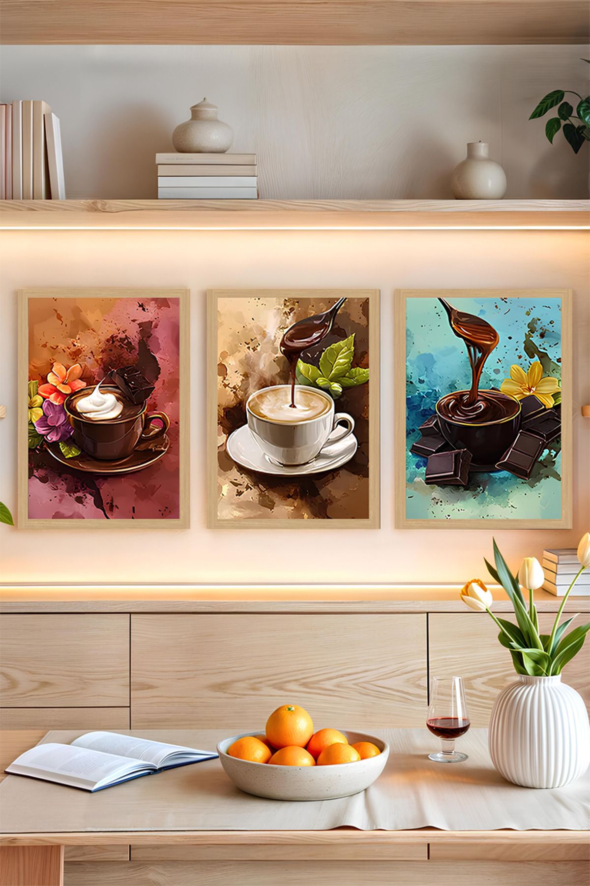 kutuTR 🖼️ 3'lü Çerçeve Görünümlü Tablo Seti – Kahve & Çikolata Temalı CRVS1013