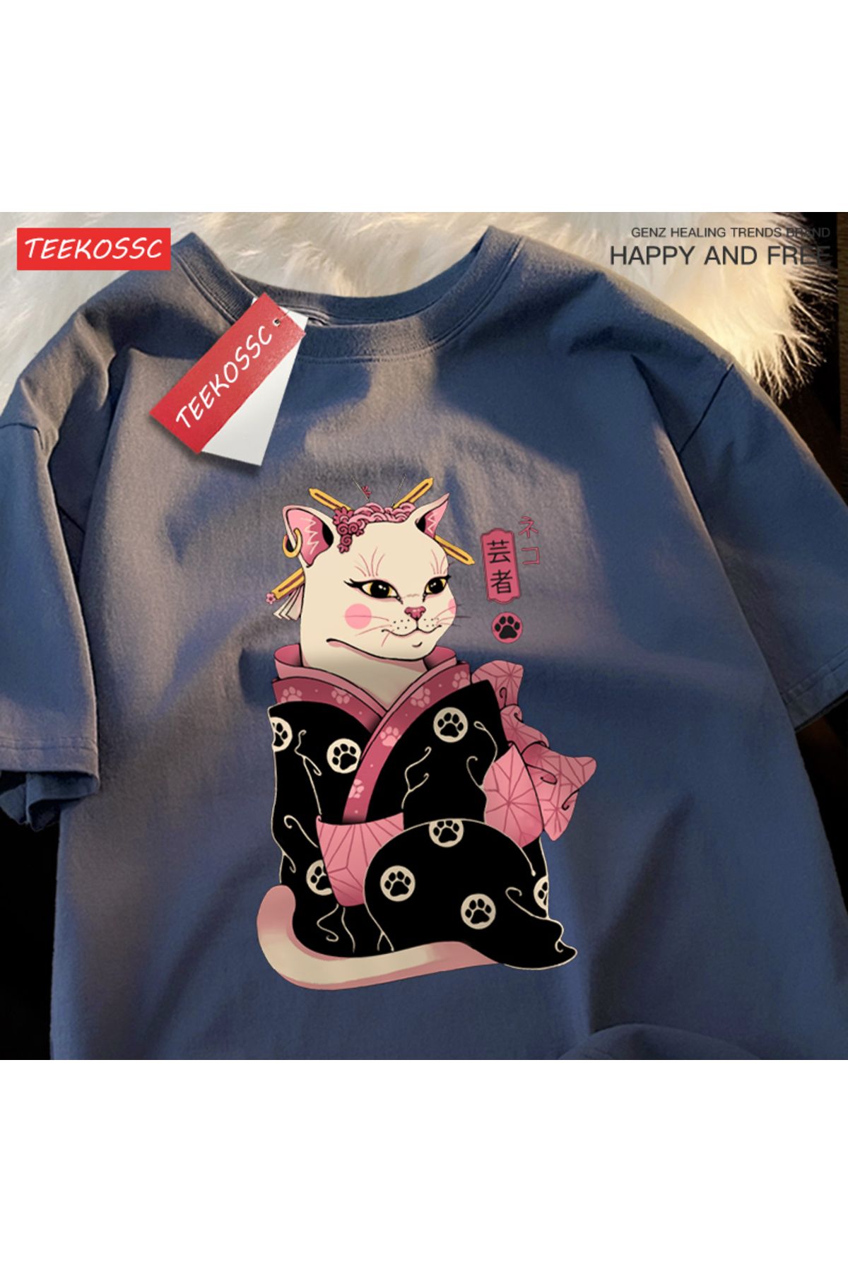StartMore Y2k Vintage Tişört Tee Japon Harajuku Geisha kedi