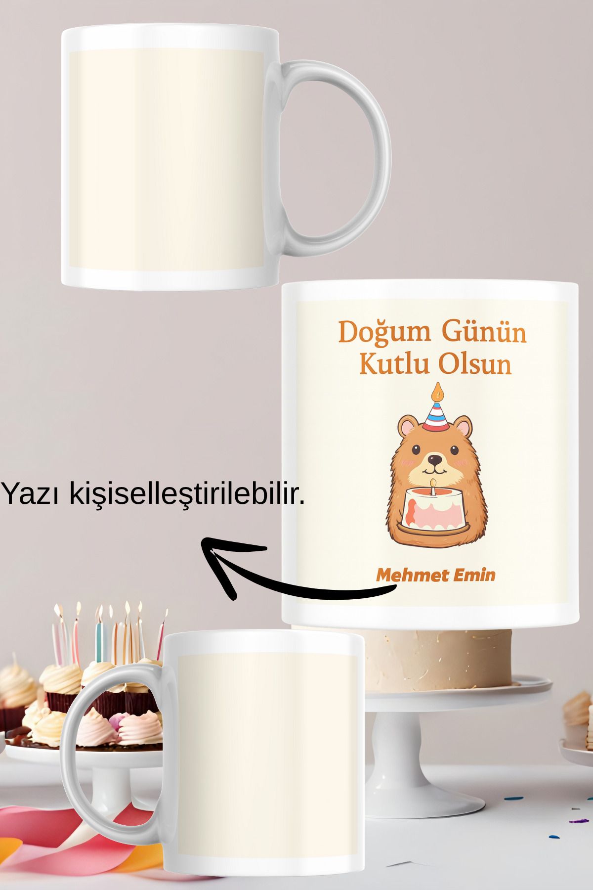 zerhome Doğum Günü 5 Temalı Beyaz Porselen Kupa Bardak