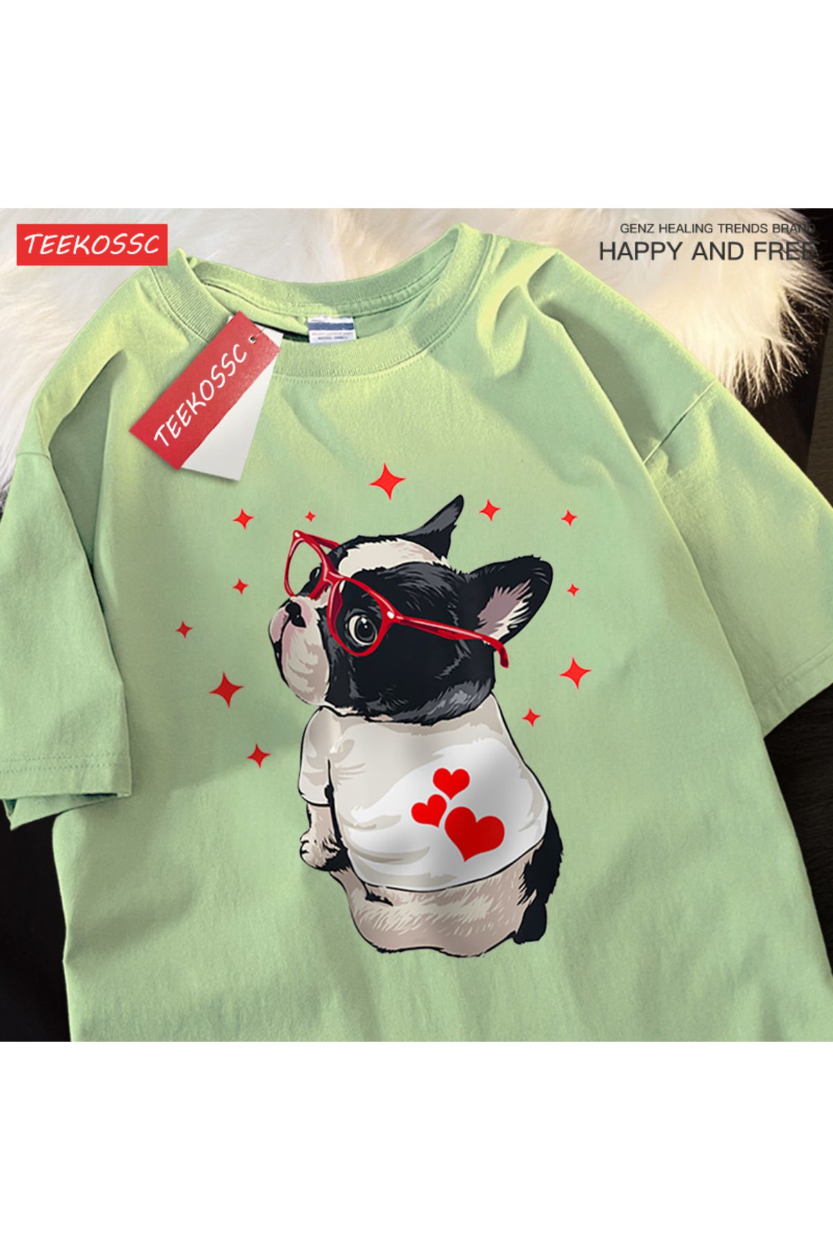 StartMore Y2k Vintage Tişört Tee Sevimli köpek geri bakmak baskı