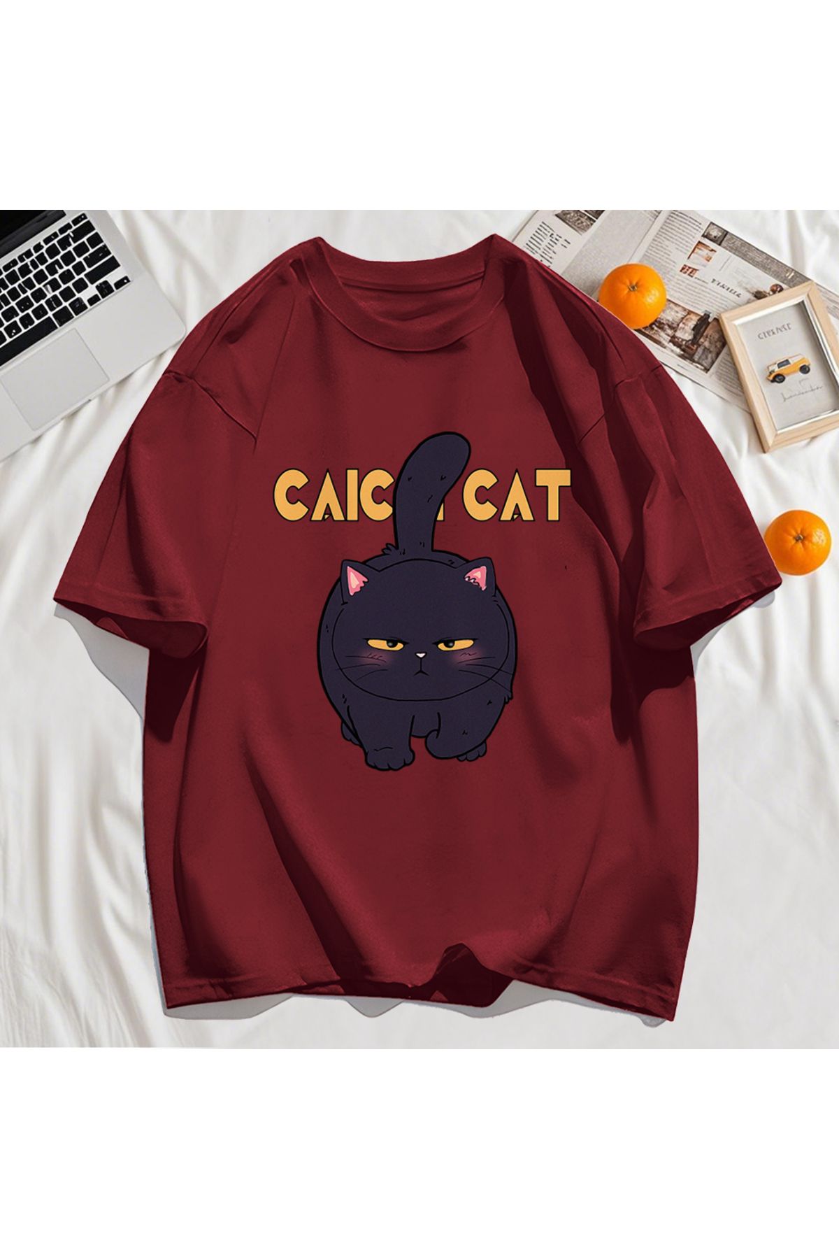 StartMore Y2k Vintage Tişört Tee Siyah Tombul Küçük Kedi Tasarım