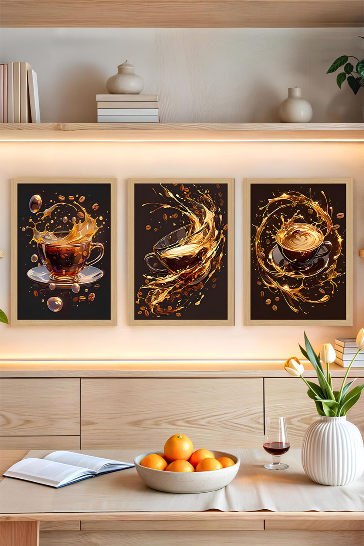 kutuTR 🖼️ 3'lü Çerçeve Görünümlü Kahve Temalı Tablo Seti – 13x17 / 21x30 / 30x40 cm Ebat CRVS1010
