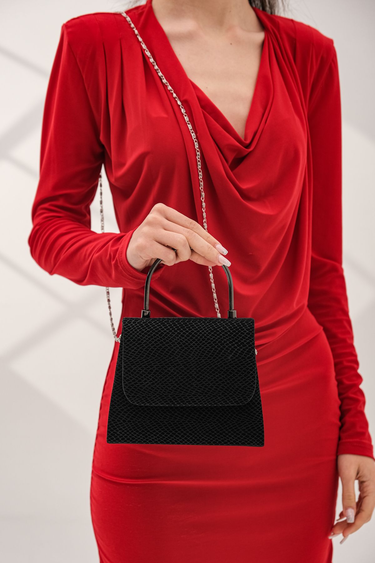 ROZA CANTA Kadın Siyah Petek Abiye Clutch Portföy Çanta