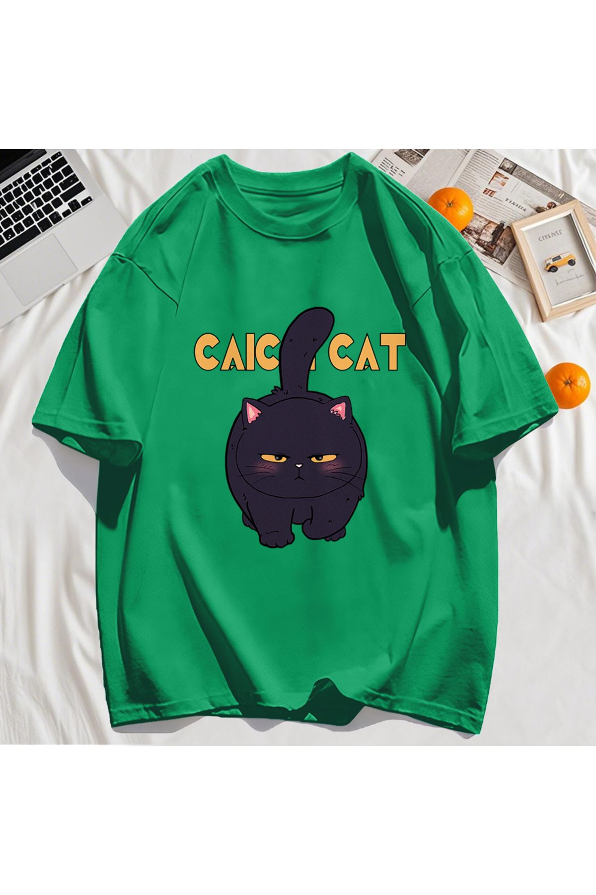 StartMore Y2k Vintage Tişört Tee Siyah Tombul Küçük Kedi Tasarım
