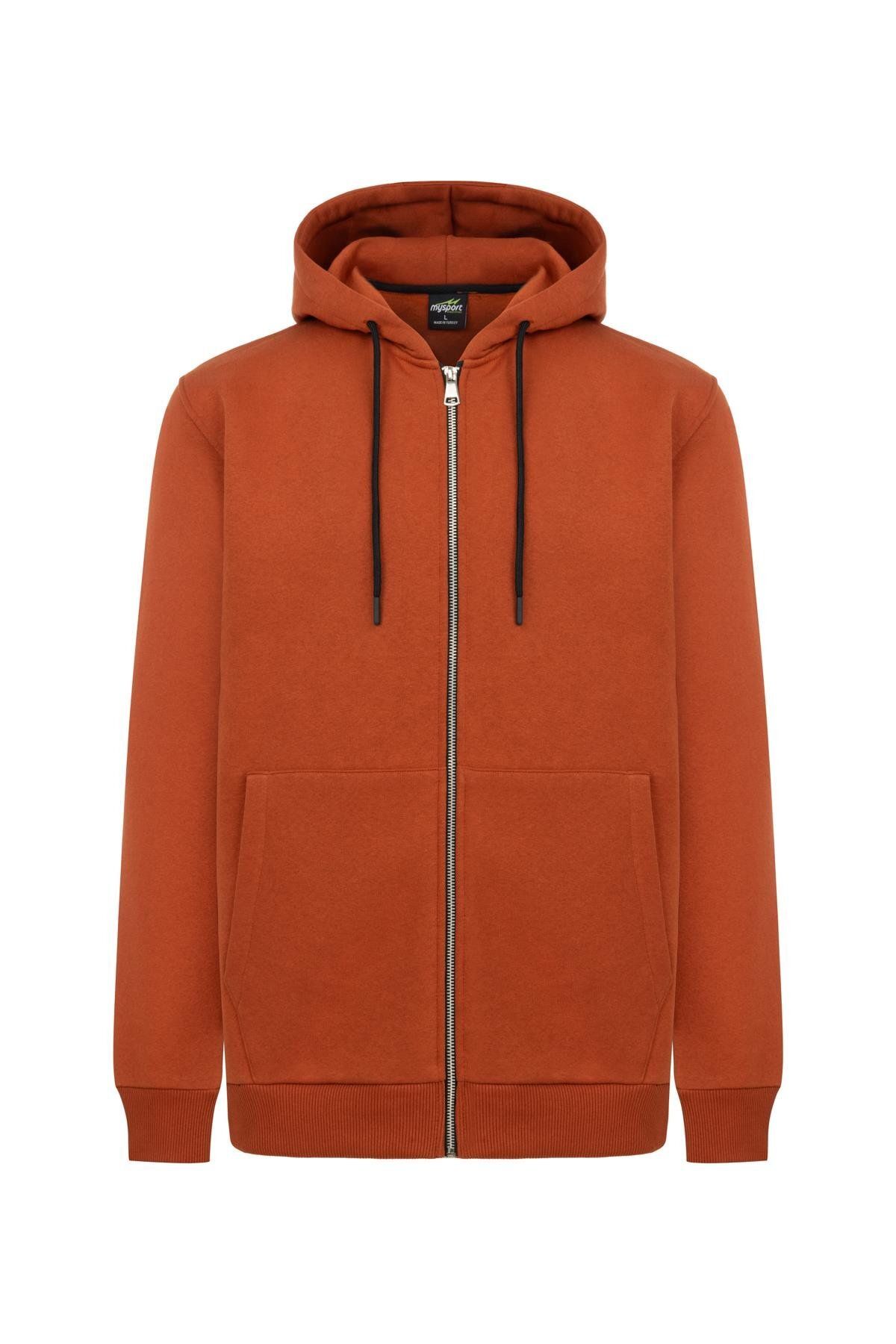 MYSPORT MY SPORT 5018 Erkek Yumuşacık Kapüşonlu Organik Pamuk Kanguru Cepli Regular Kiremit Sweatshirt