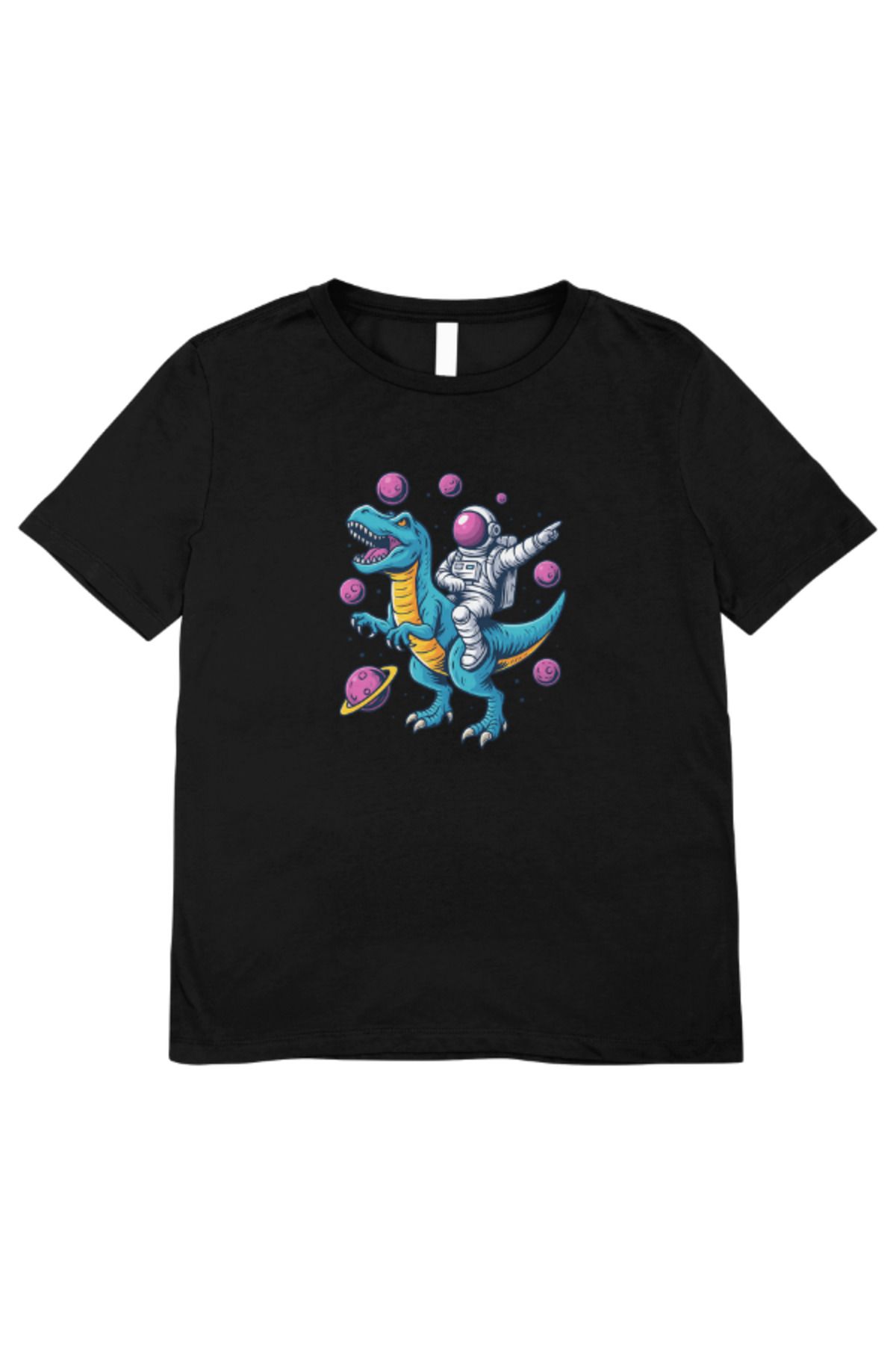 madeora Baskılı Unisex Siyah Tişört, CANLI RENKLİ SOLMAZ