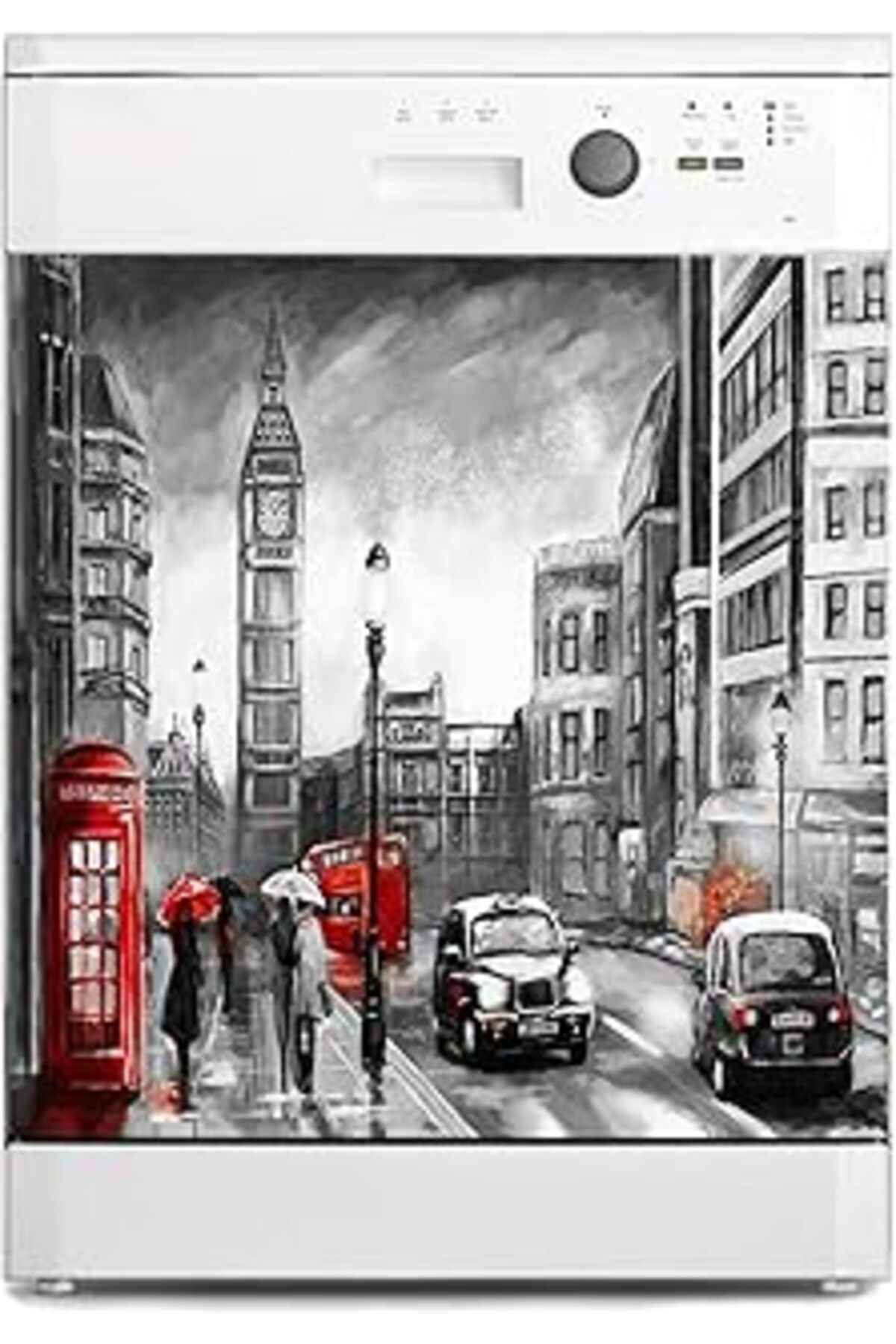 Mu Art Ahşap Bulaşık Makinesi Sticker Kaplama Beyaz Eşya Kaplama Londra Yağlıboya