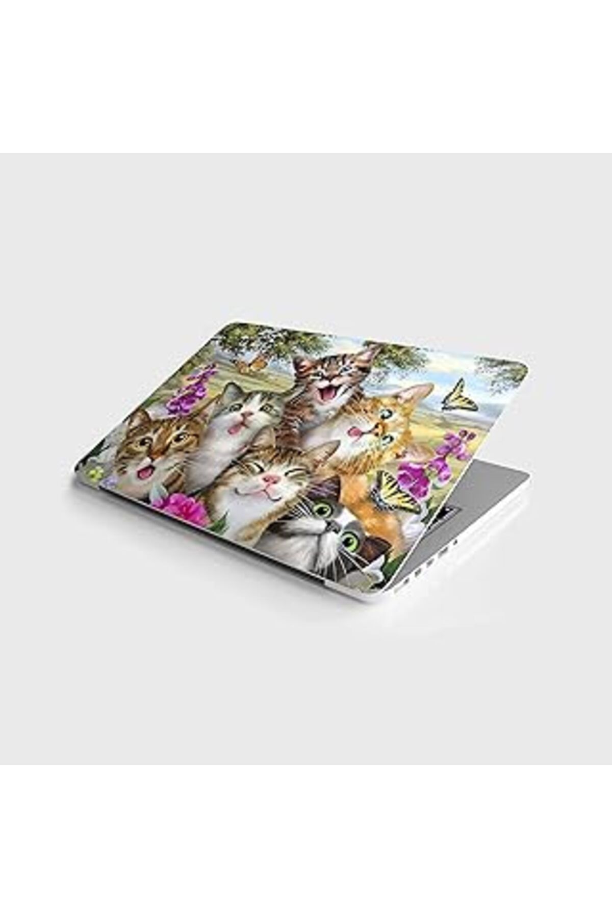 Mu Art Ahşap Laptop Sticker Notebook Pc Kaplama Etiketi Kedicikler