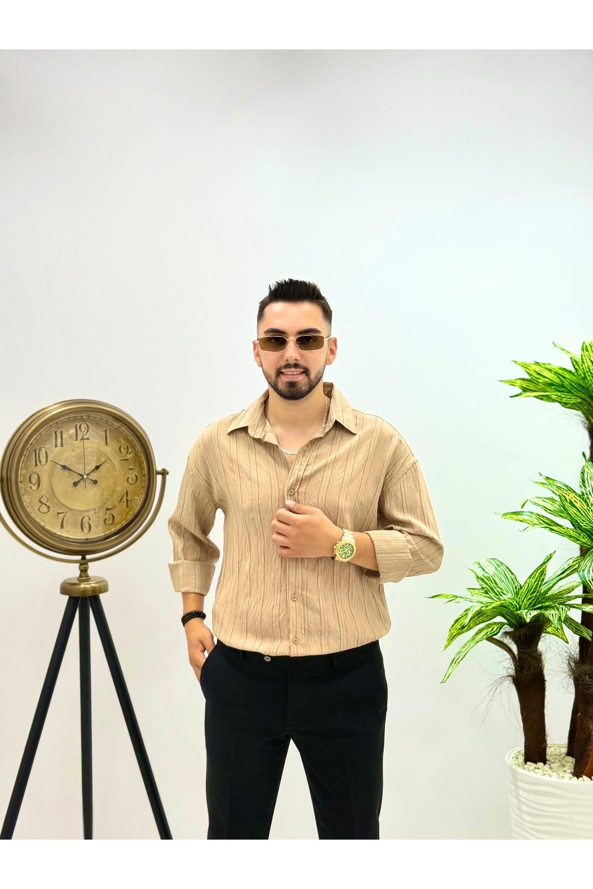 JACK CAPRİO Erkek Yeni Sezon Çizgili Gömlek Regular Kalıp Göbek Göstermeyen Kumaş Louıs