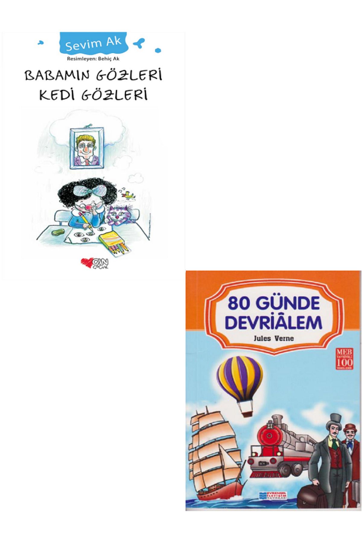 Evrensel İletişim Yayınları Babamın Gözleri Kedi Gözleri + 80 Günde Devrialem 100 Temel Eser / 2 KİTAP SET