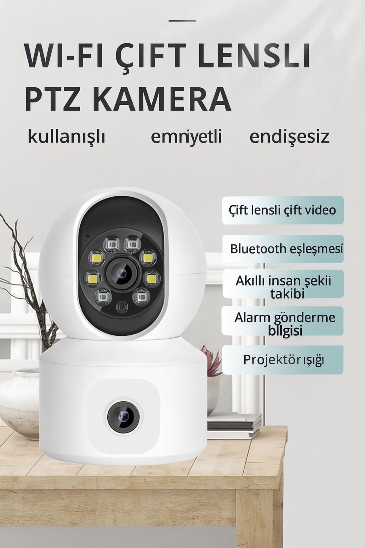electroawm WiFi 4MP Çift Lens Güvenlik Kamerası – Gece Görüşlü, Hareket Algılamalı, İki Yönlü Sesli