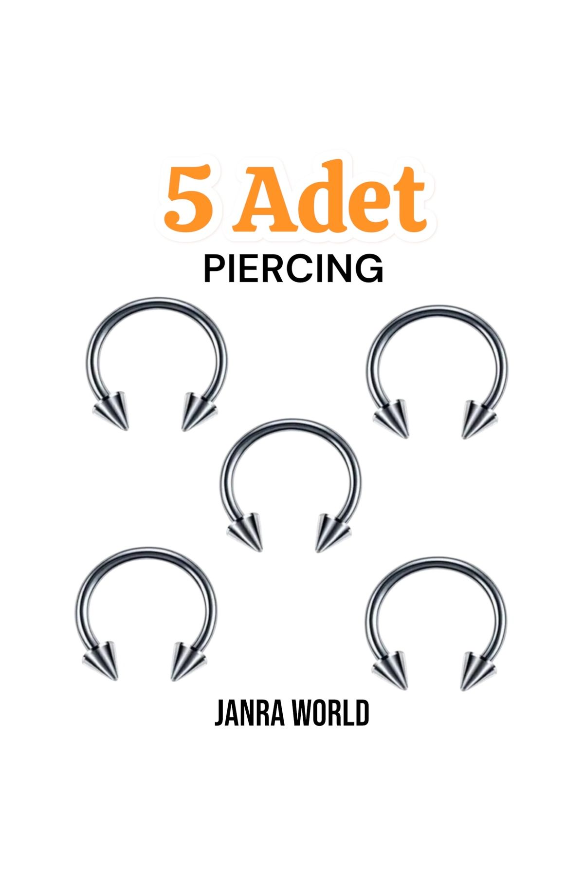 JANRA WORLD 5'li Piercing Seti – Helix, Tragus, Septum, Burun, Kaş, Göbek, Kulak, Daith, Rook, Industrial