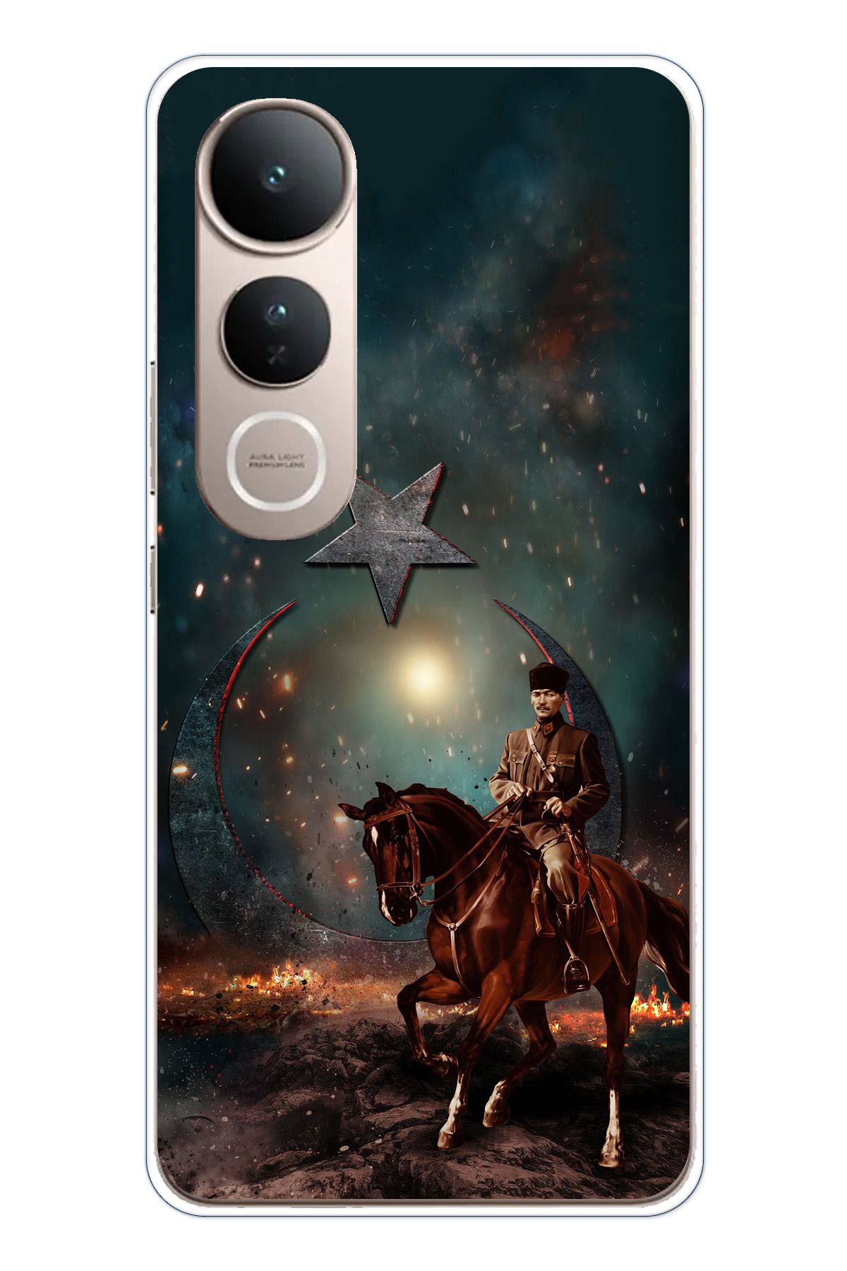 TechTree Vivo V50 Lite Uyumlu Atatürk At Üstünde Zafer Şeffaf Silikon Kılıf