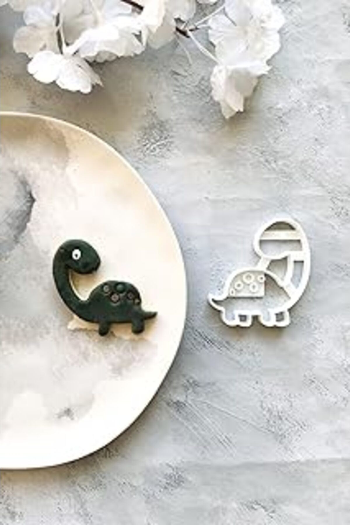 Mu Art Ahşap Cestopieno Beyaz Dinozor Hamur Şekillendirici/Kurabiye/Seramik/Oyun