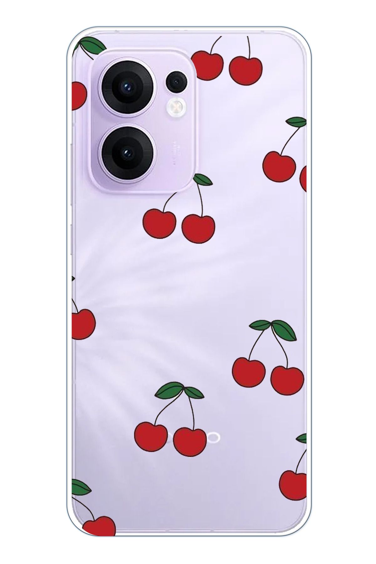 TechTree OPPO Reno 13F Uyumlu Kirazlar Tasarımlı Şeffaf Silikon Kılıf