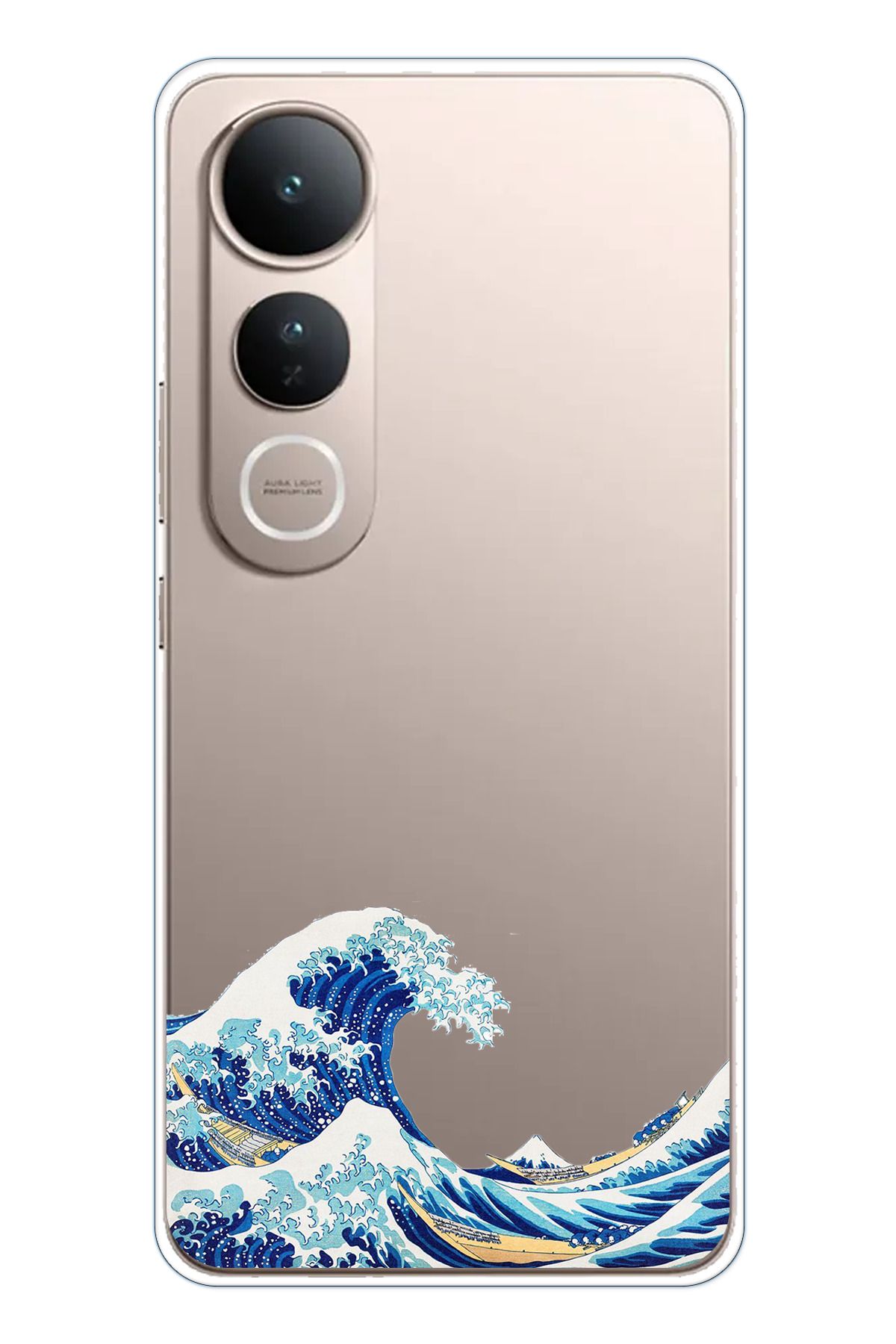 TechTree Vivo V50 Lite Uyumlu Kanagawa Oki Nami Ura Dalgası Tasarımlı Şeffaf Silikon Kılıf