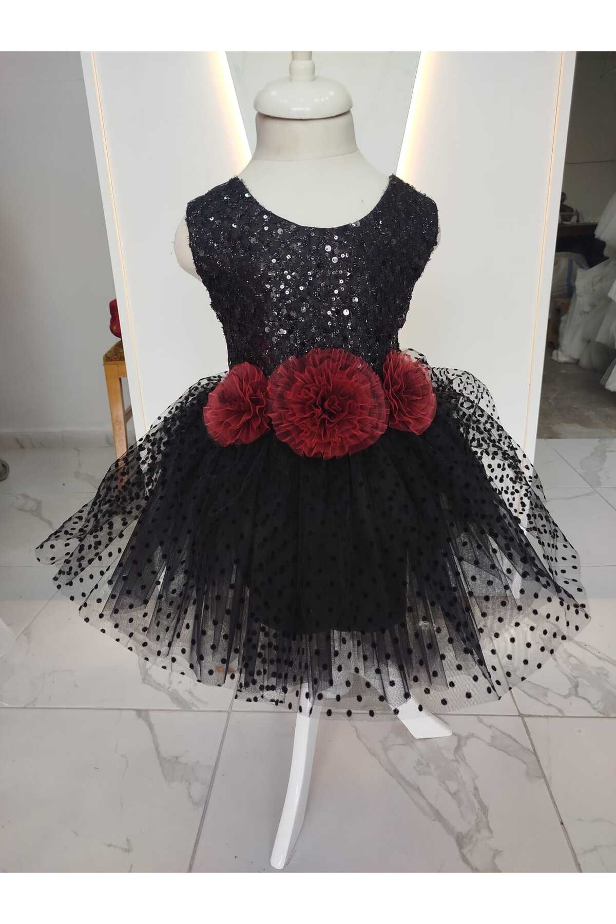 BONİTA PULLU ÇİÇEKLİ PUANTİYELİ TÜTÜ KIZ ÇOCUK ABİYE ELBİSE