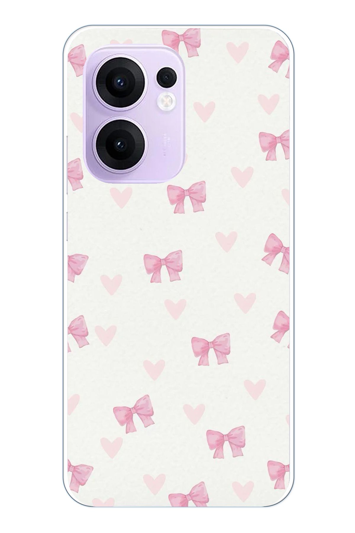 TechTree OPPO Reno 13F Uyumlu Fiyonklar ve Pembe Kalpler Şeffaf Silikon Kılıf