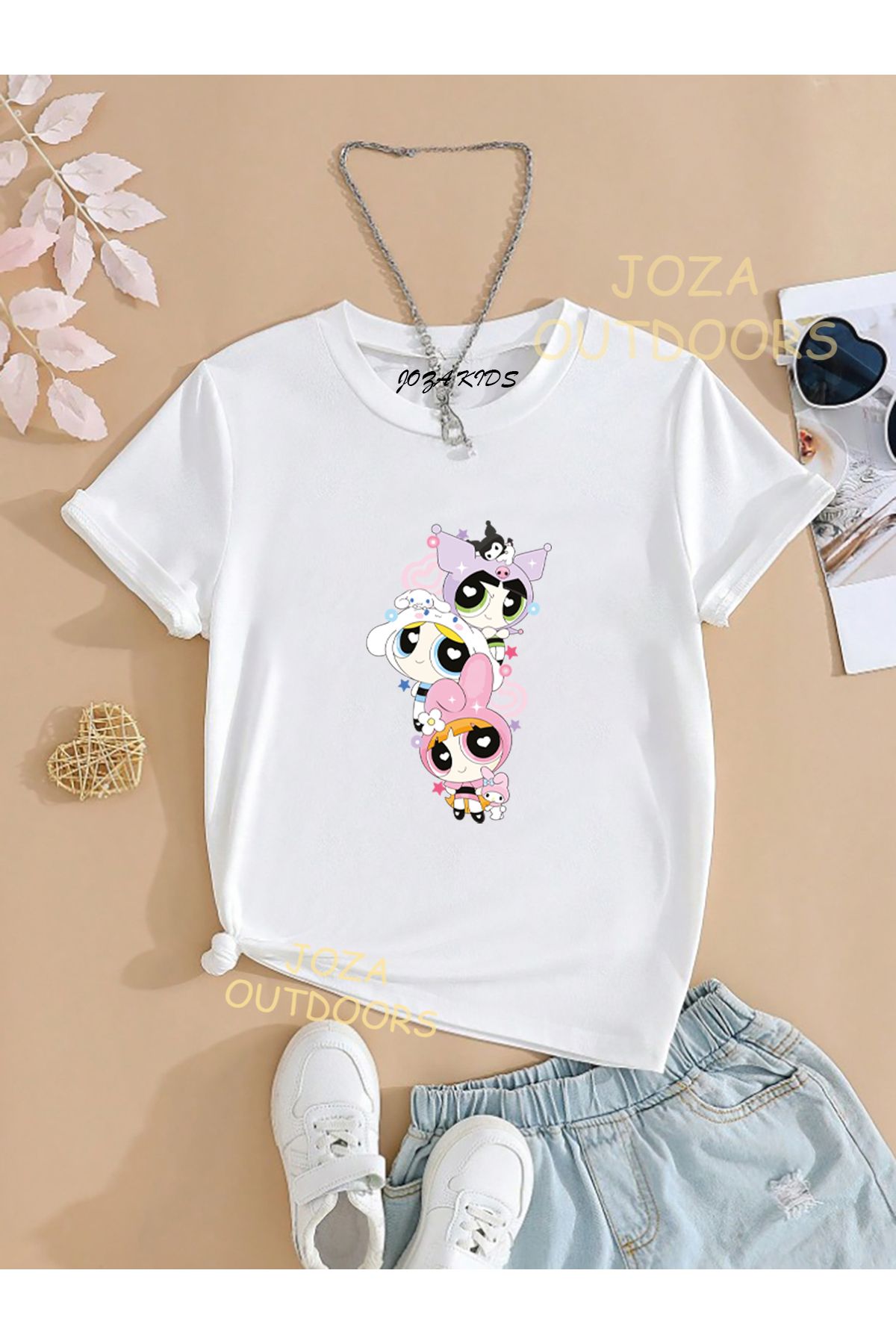 Jobia Outdoors Unisex Kız Ve Erkek Powerpuff Girls Tasarım Baskılı Renkli Çocuk Tekli T-shirt