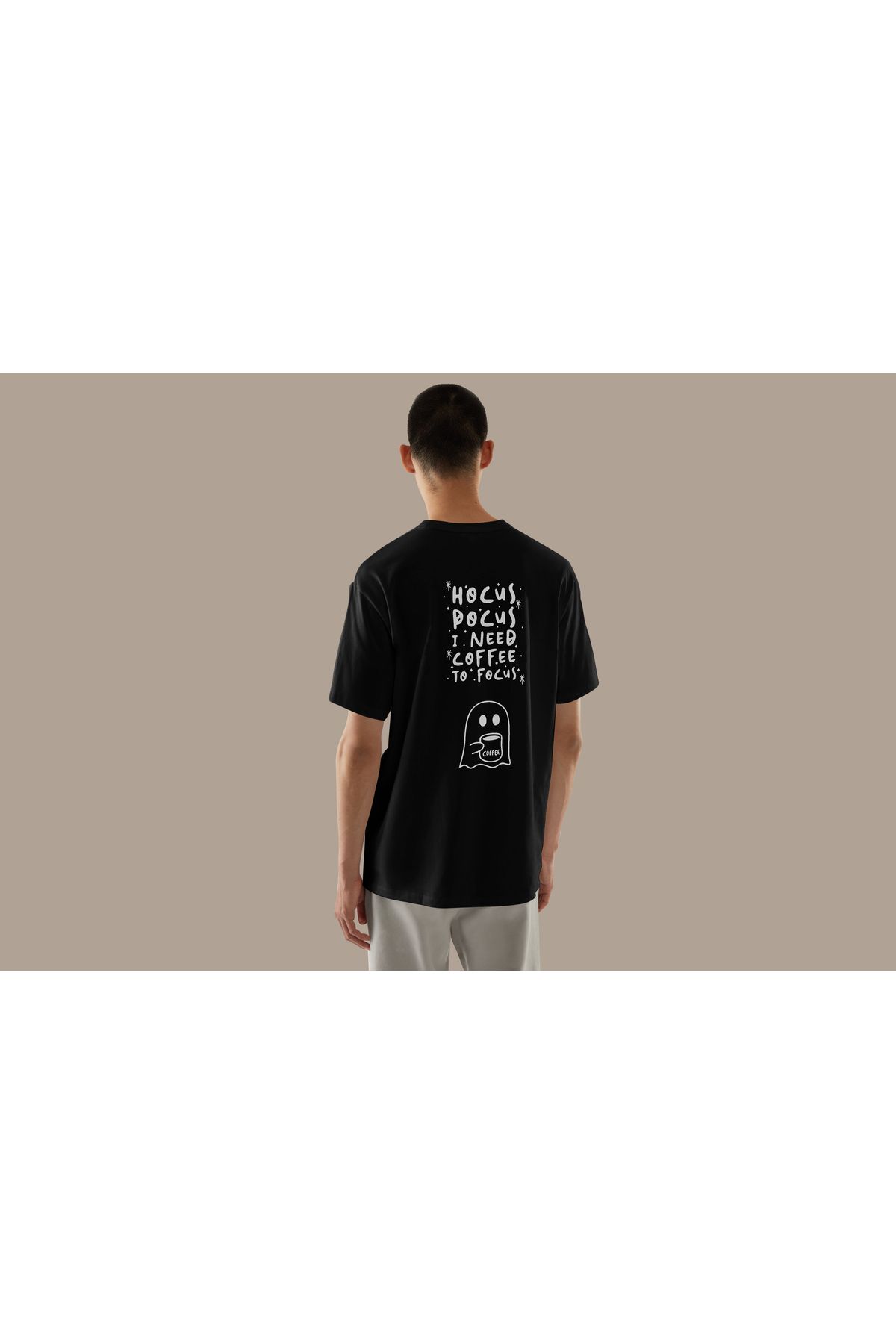 YEACHY Unisex Hayalet Ve Kahve Baskılı T-Shirt