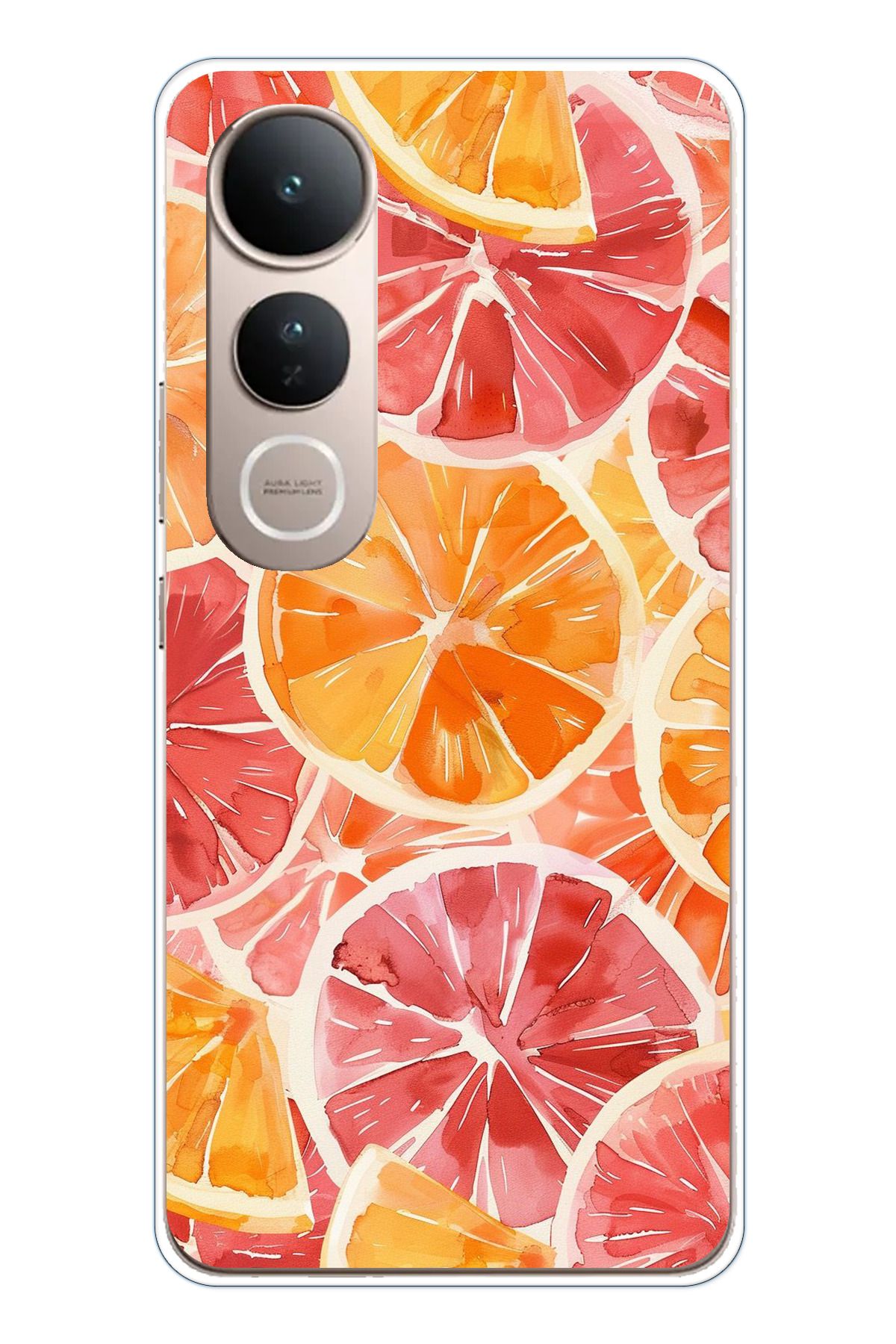 TechTree Vivo V50 Lite Uyumlu Portakal Sulu Boya Şeffaf Silikon Kılıf