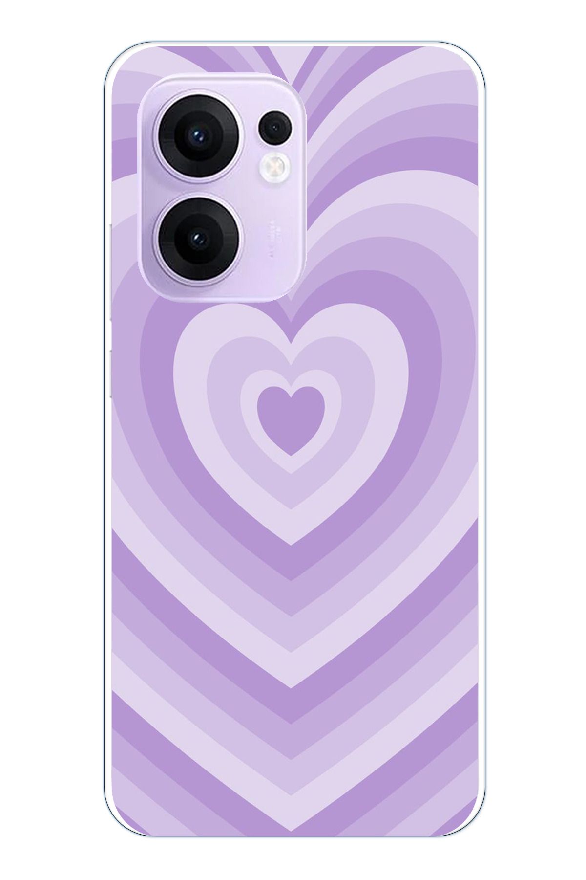 TechTree OPPO Reno 13F Uyumlu Mor Kalp Dalgalar Tasarımlı Şeffaf Silikon Kılıf