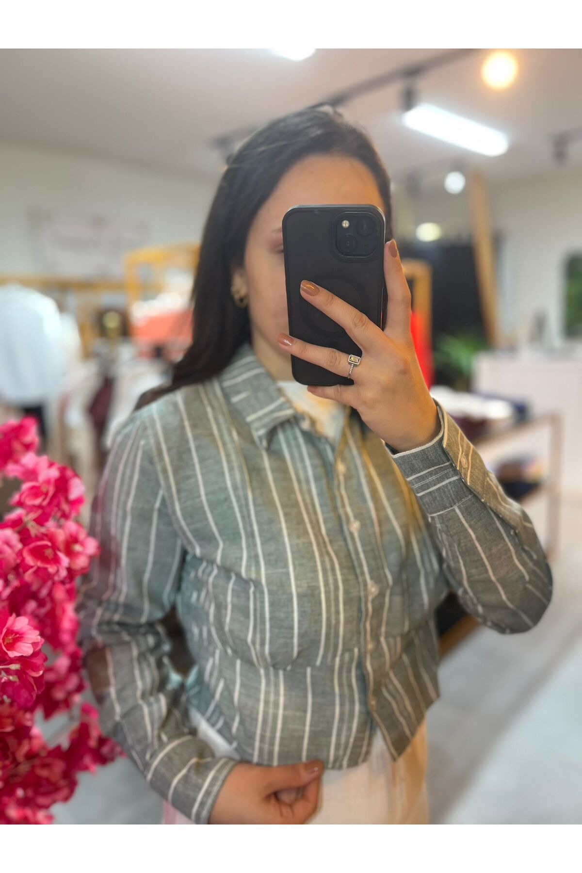 Büşra Fashion Çizgili Kısa Gömlek