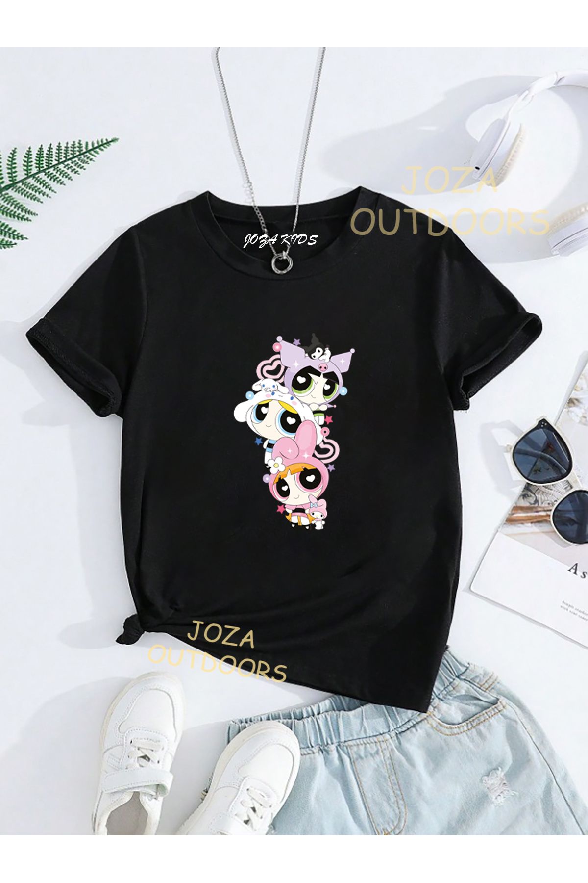 Jobia Outdoors Unisex Kız Ve Erkek Powerpuff Girls Tasarım Baskılı Renkli Çocuk Tekli T-shirt
