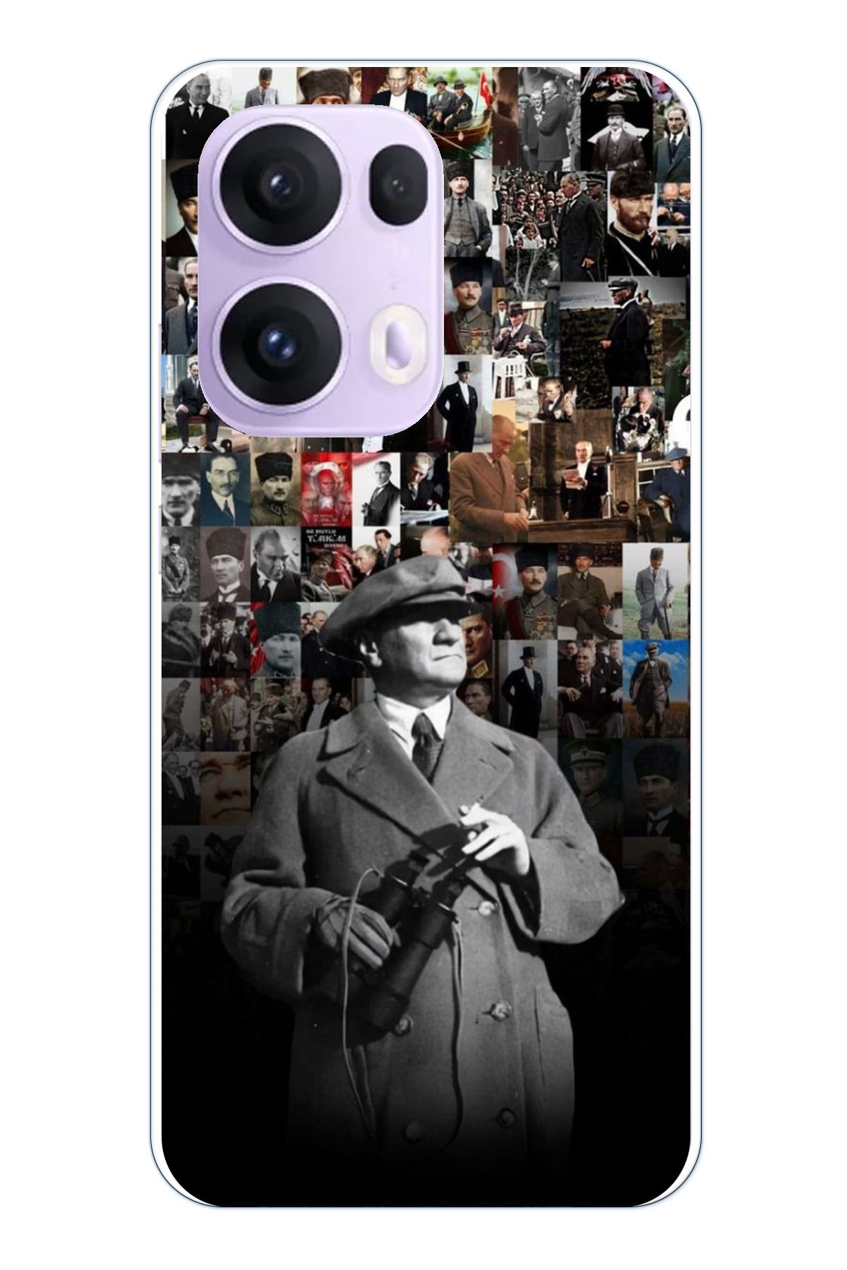 TechTree OPPO Reno 13 PRO Uyumlu Atatürk Portre Kolaj Şeffaf Silikon Kılıf