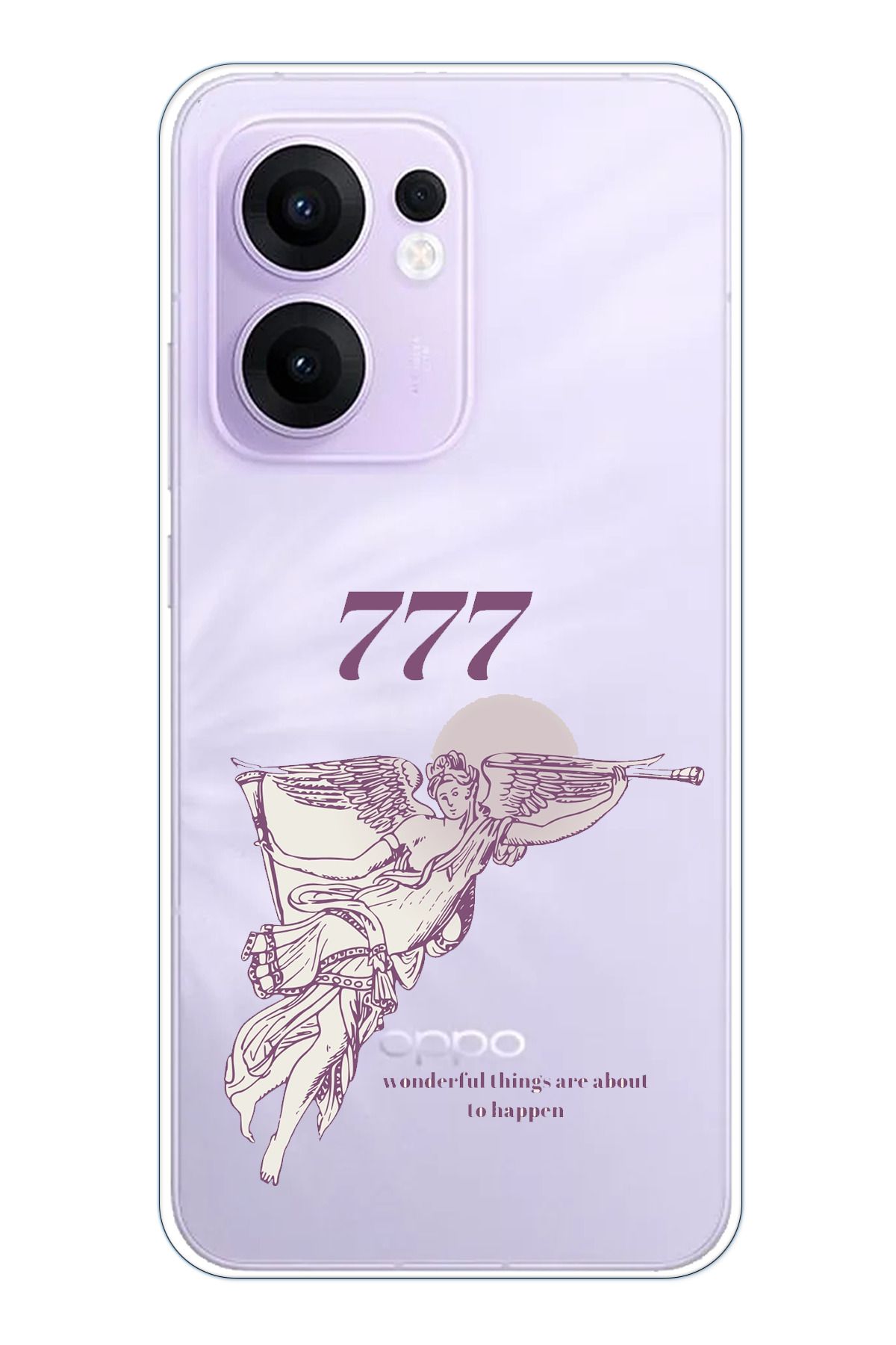 TechTree OPPO Reno 13F Uyumlu 777 Melek Tasarımlı Şeffaf Silikon Kılıf