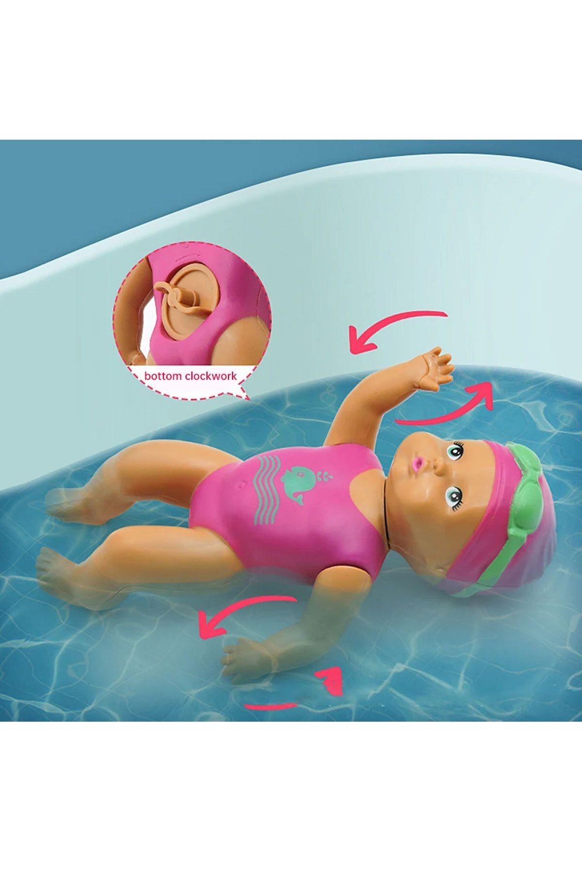 Genel Markalar Pembe suyla yüzen eğitici bebek, kurmalı, 15 cm, çocuklar için ideal oyuncak fotoğrafı 2 (önizleme)